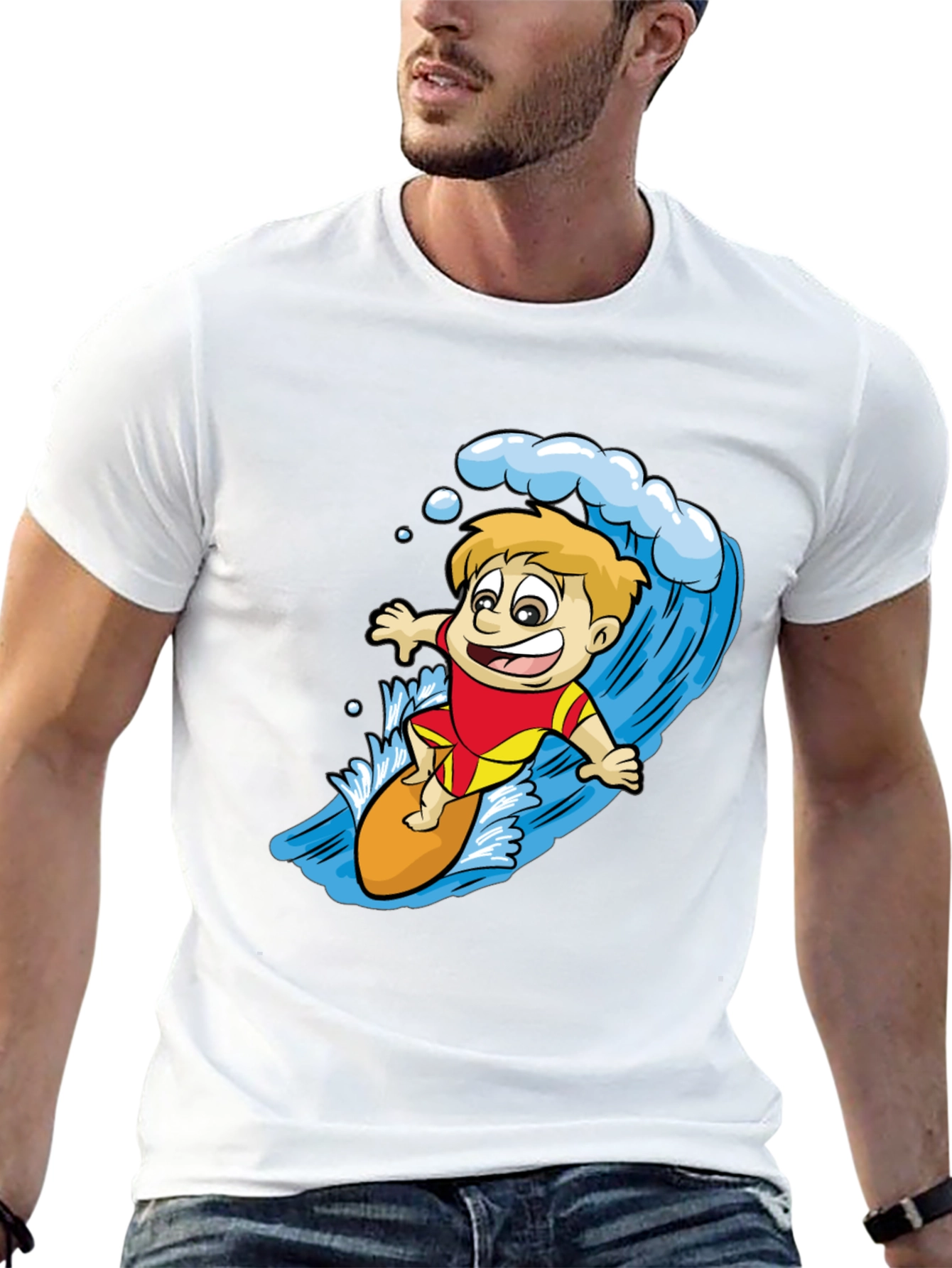 Surfer Boy Graphic Tee - Black Cotton Shirt