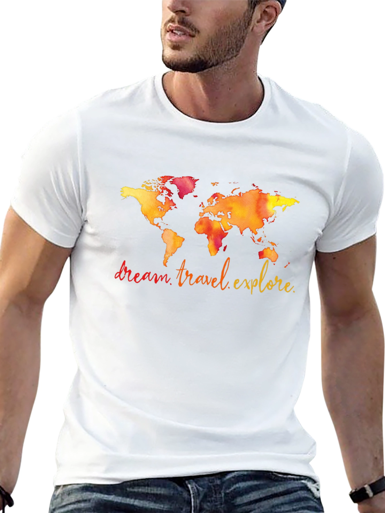 Travel World Map Graphic T-Shirt - Black