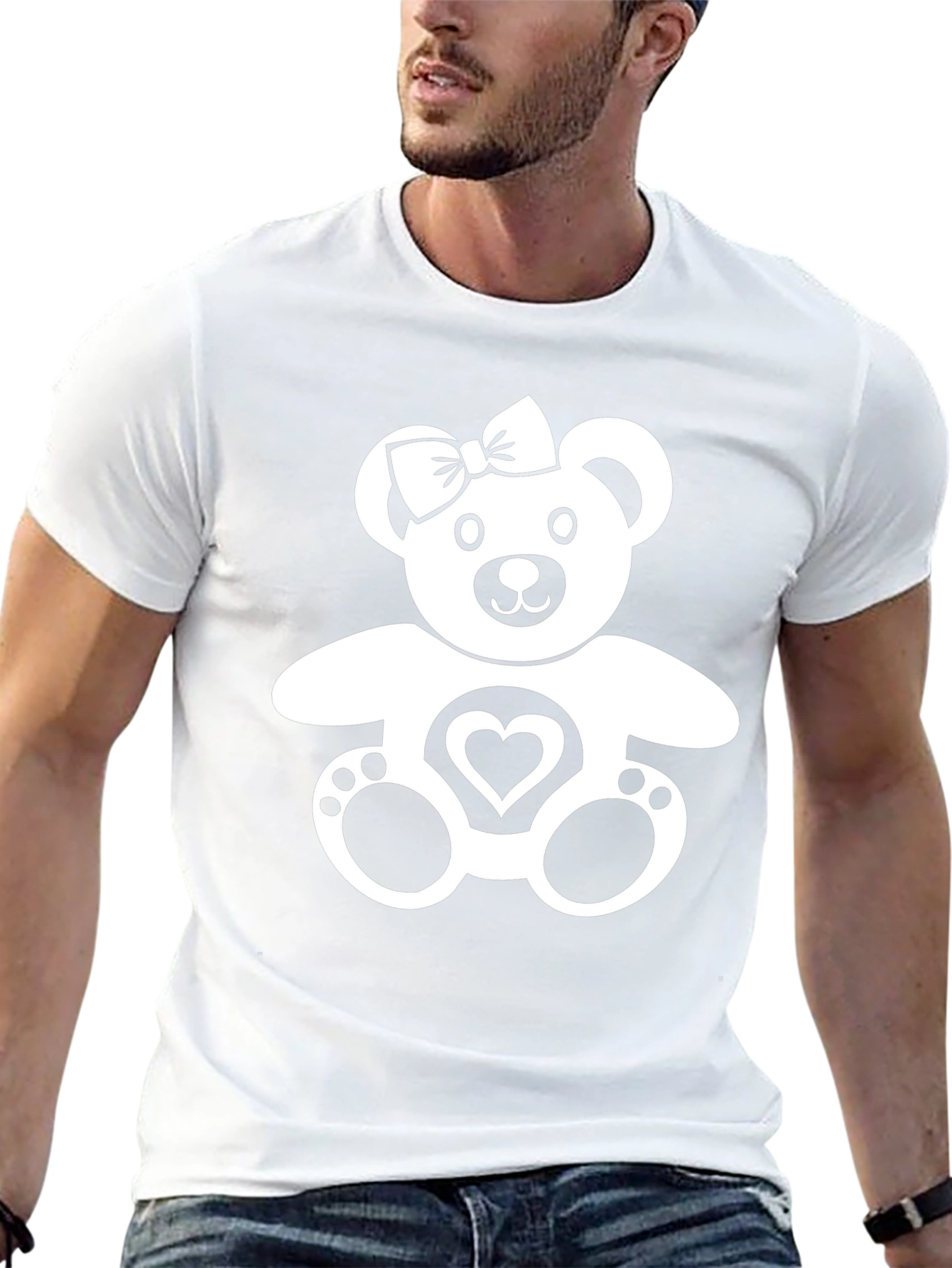 Cute Teddy Bear Heart Graphic Black T-Shirt