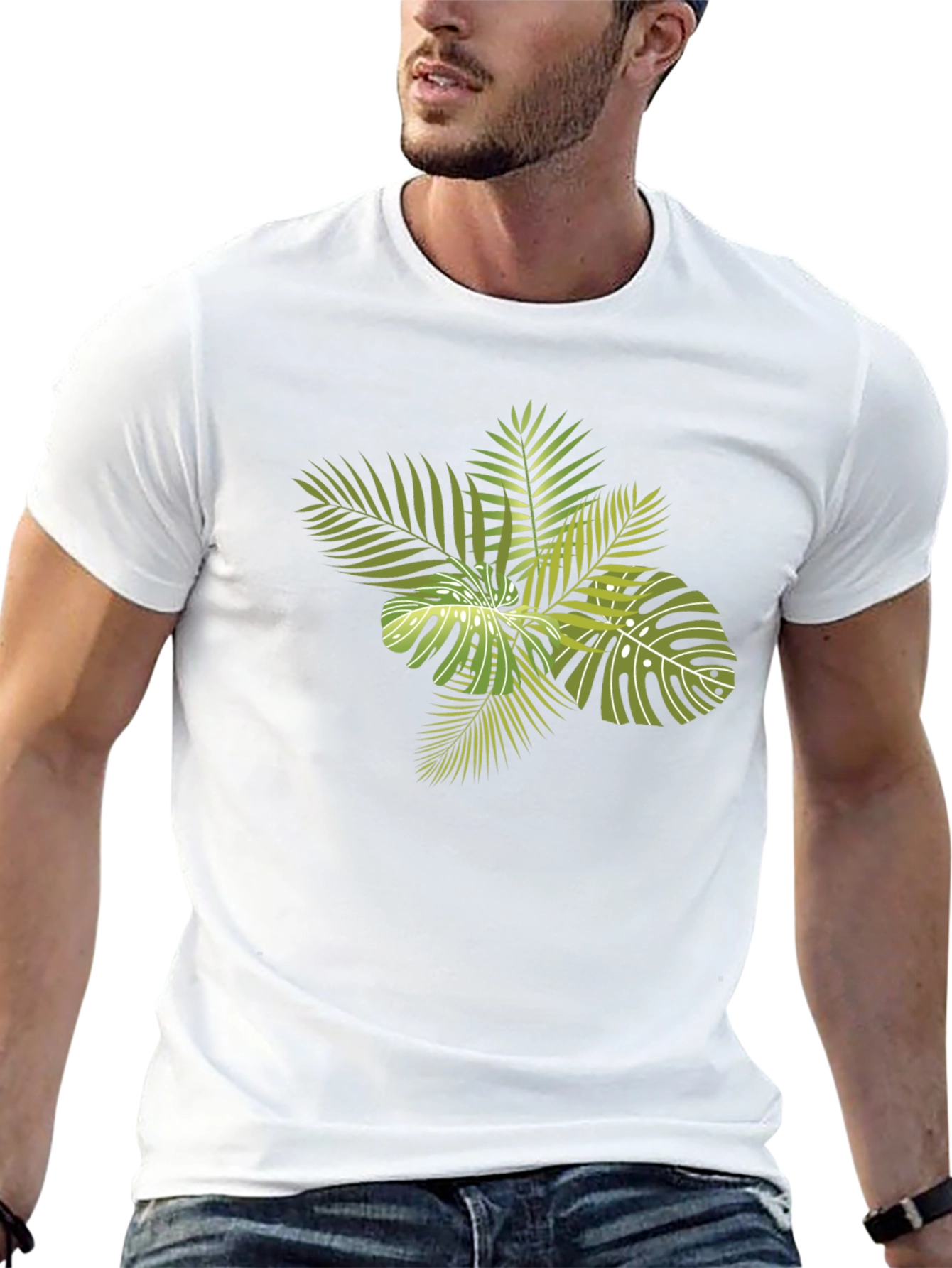 Tropical Leaves Graphic Black T-Shirt