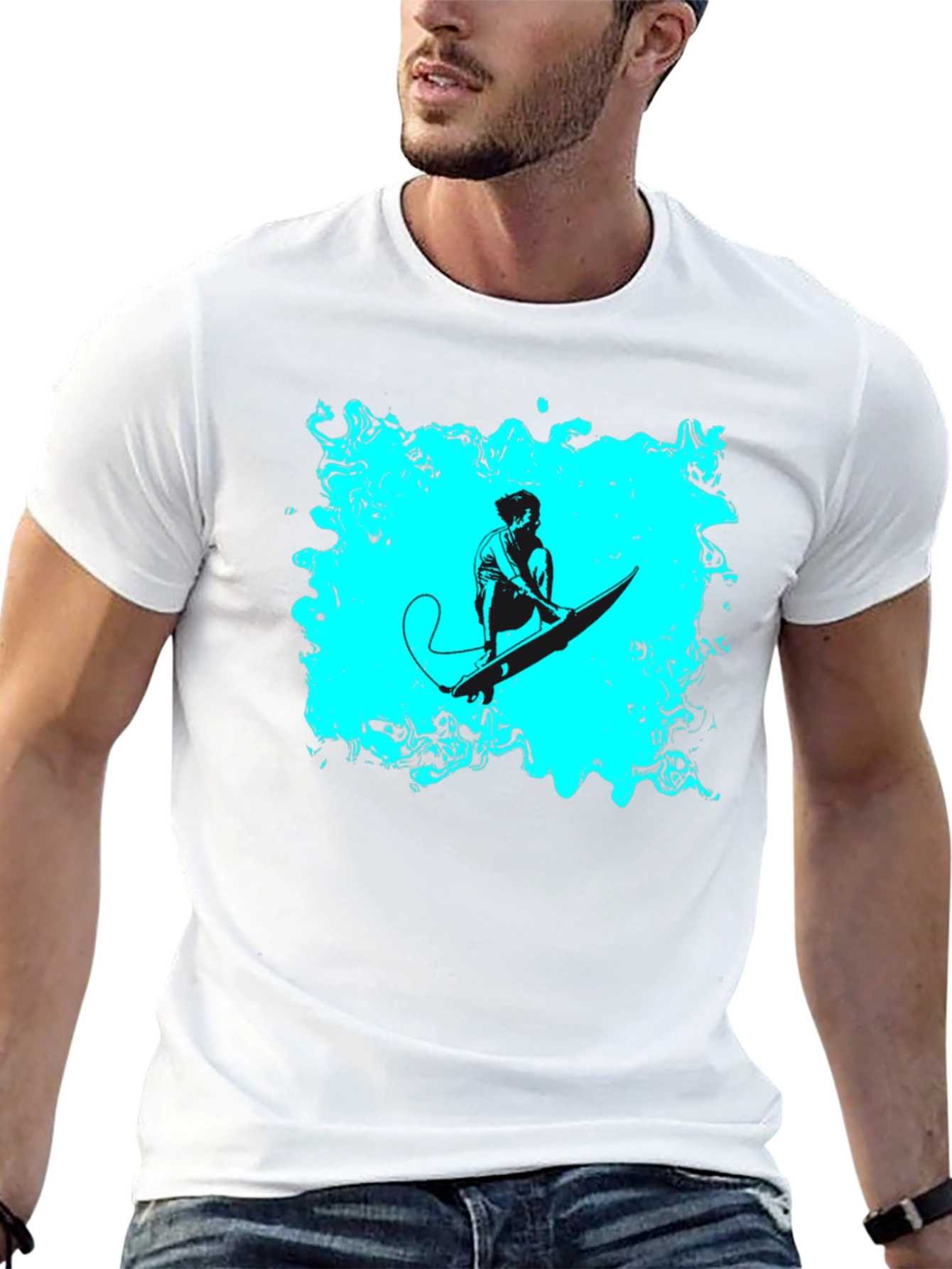 Surfer Graphic Tee - Black Cotton Casual T-Shirt