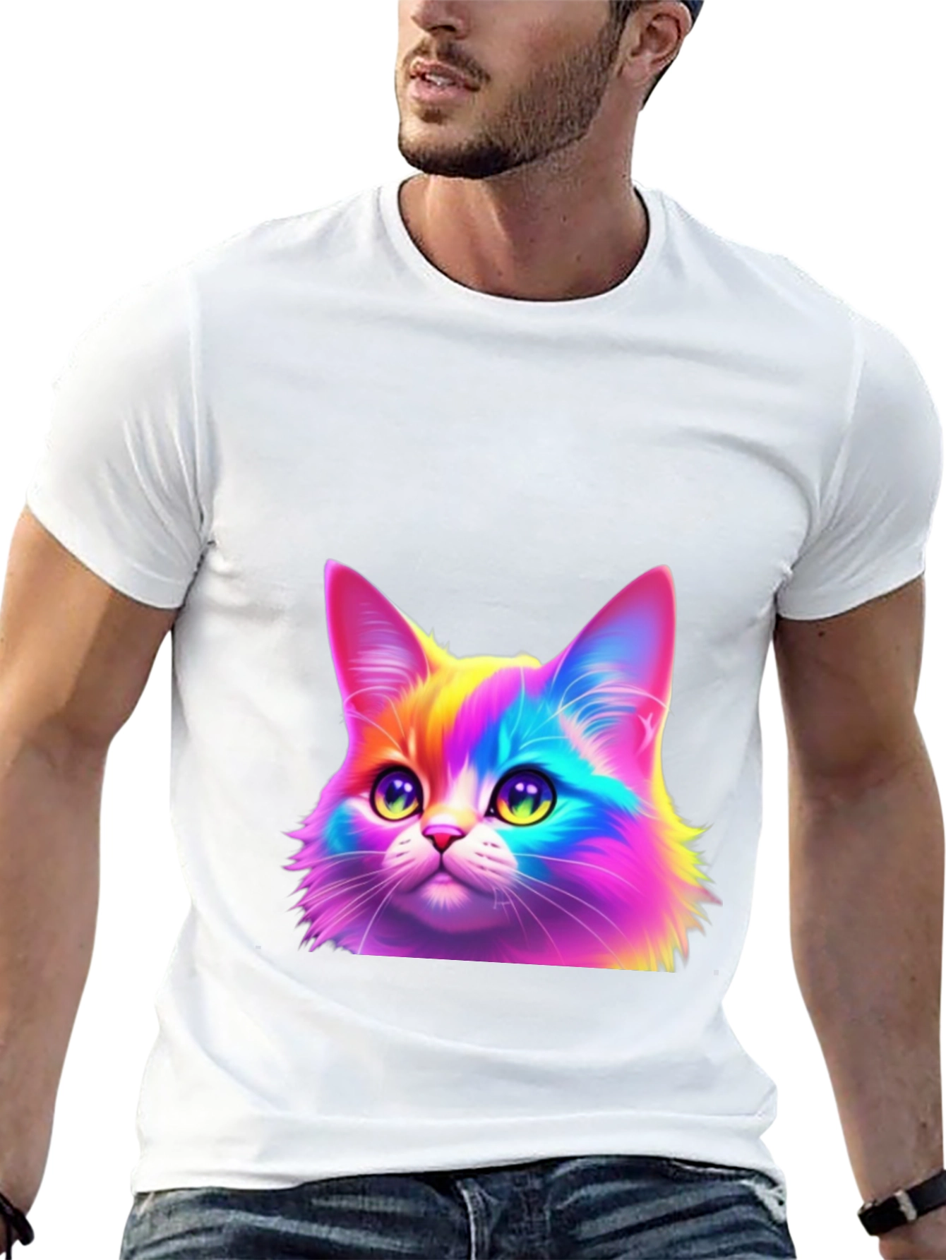 Rainbow Cat Graphic Tee - Black Cotton Blend