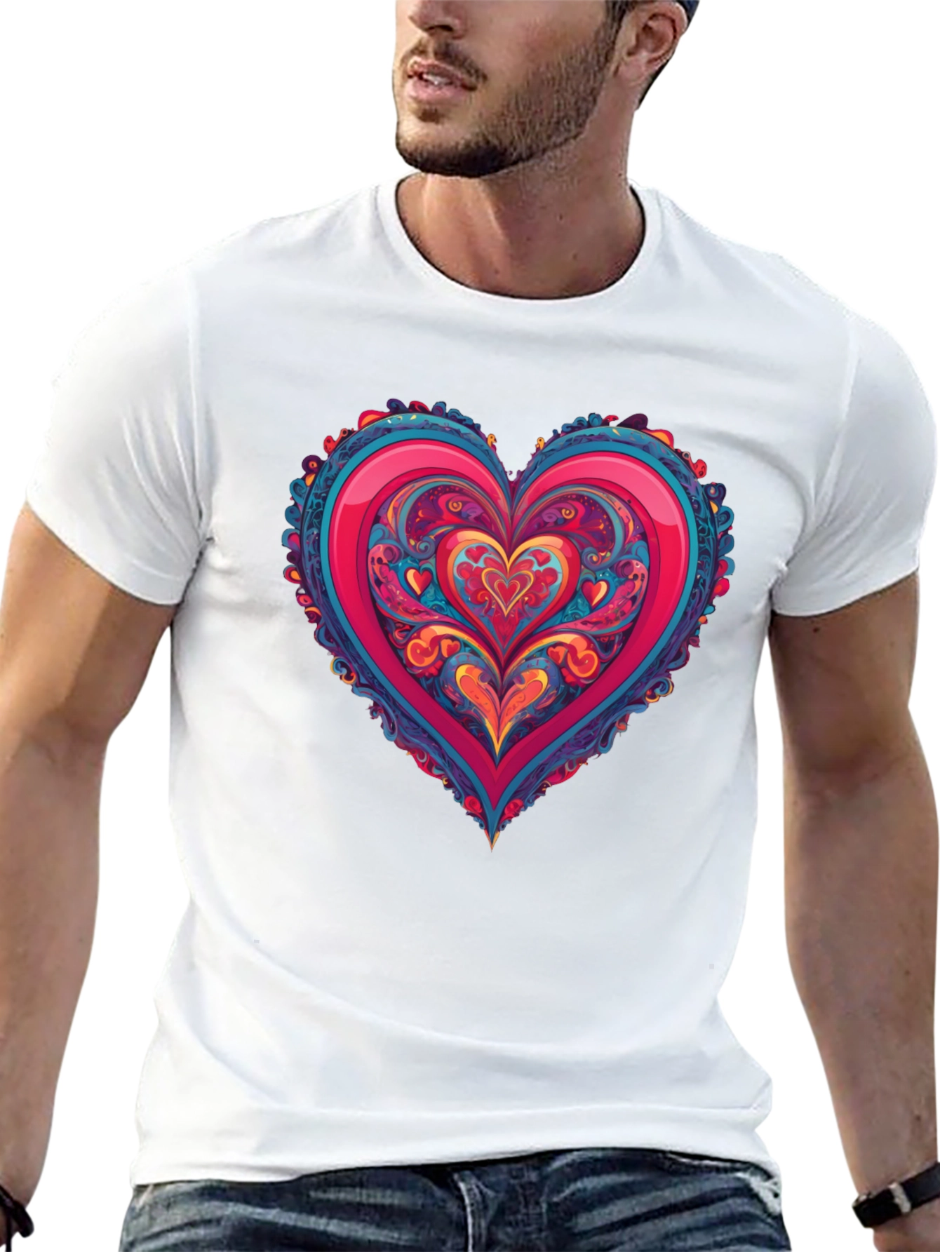 Vibrant Heart Graphic Tee - Black Cotton Blend