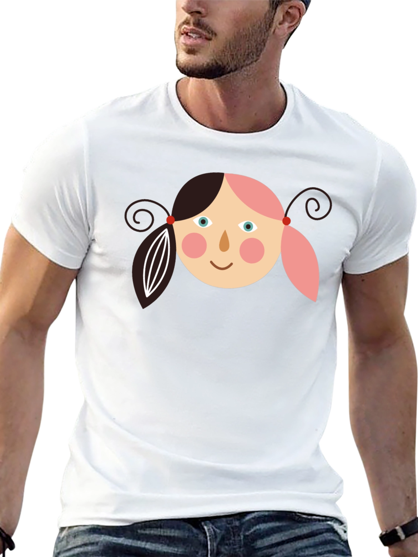 Girl Face Graphic Tee - Black Casual T-Shirt