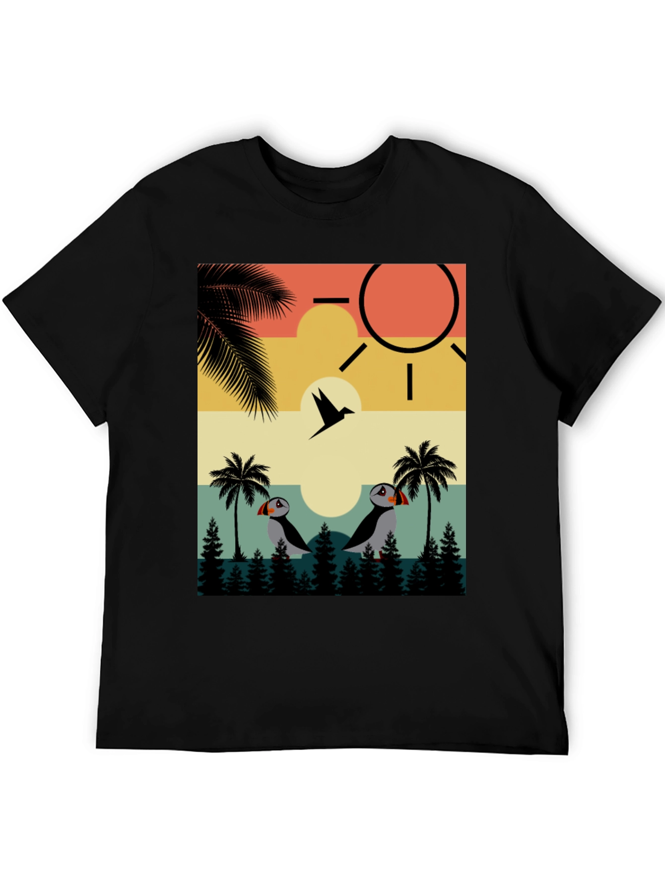 Tropical Puffin Graphic Tee - Black