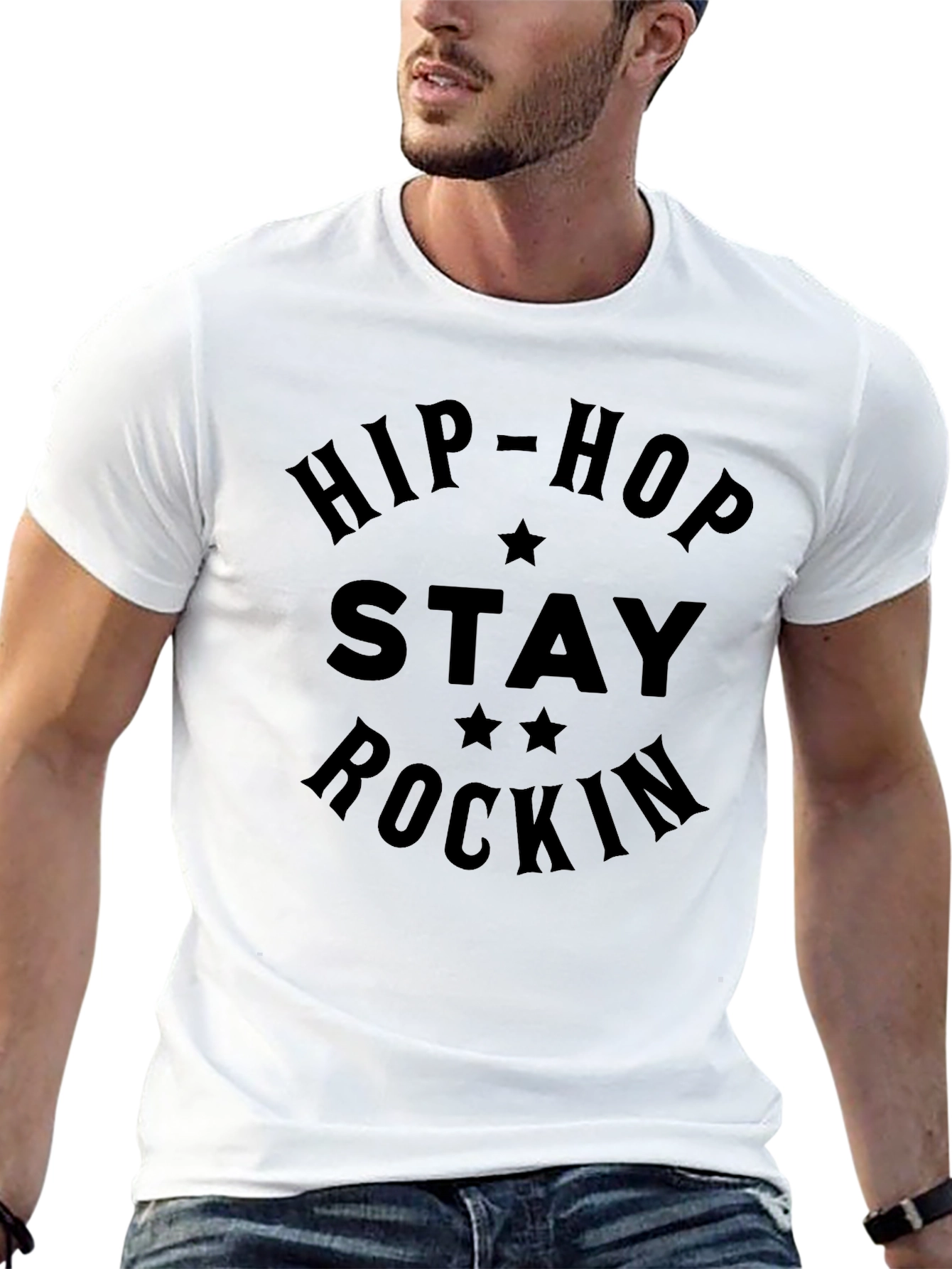 Hip-Hop Stay Rockin Graphic T-Shirt - Black