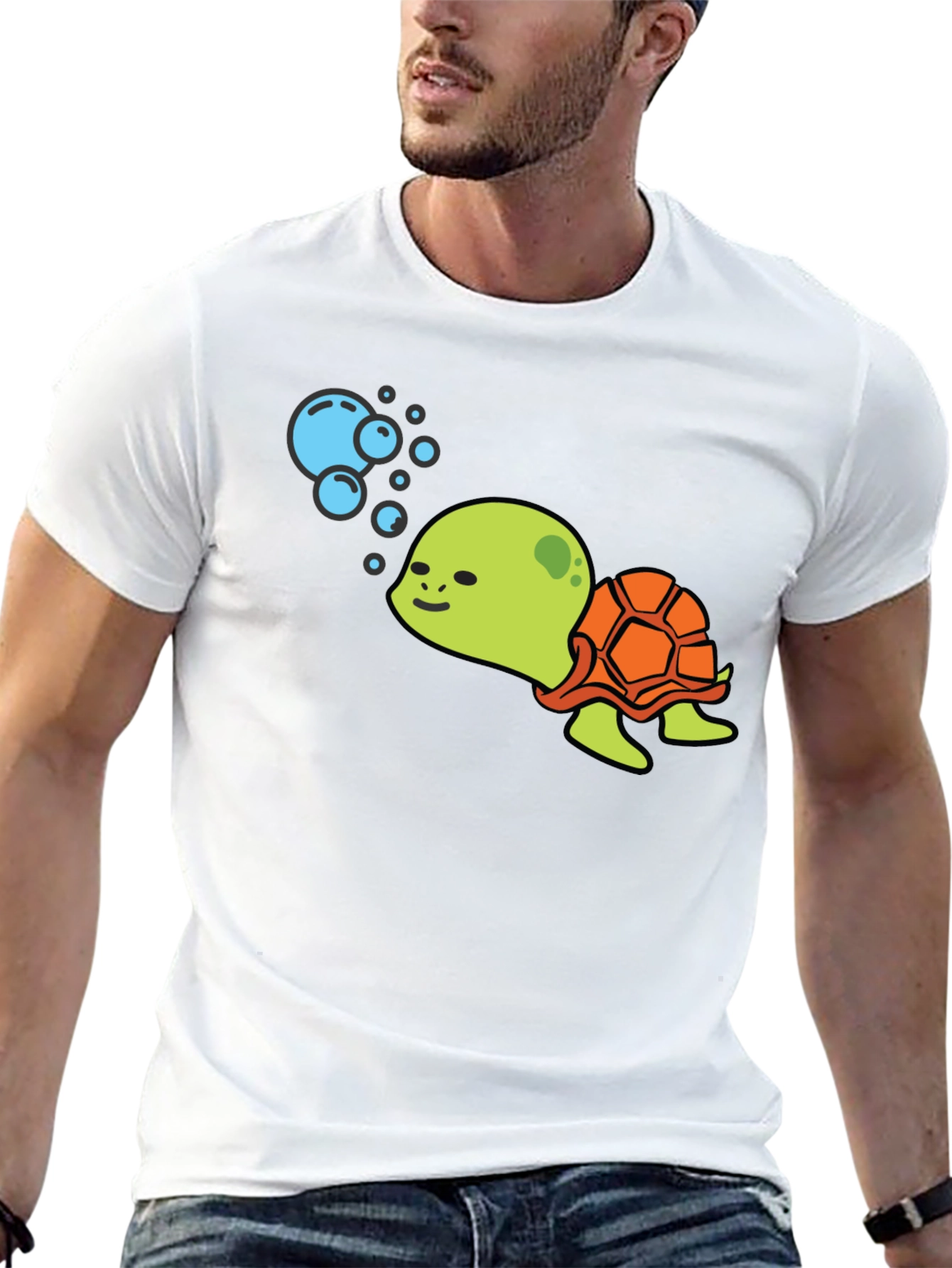 Cute Turtle Black T-Shirt - Cartoon Sea Life