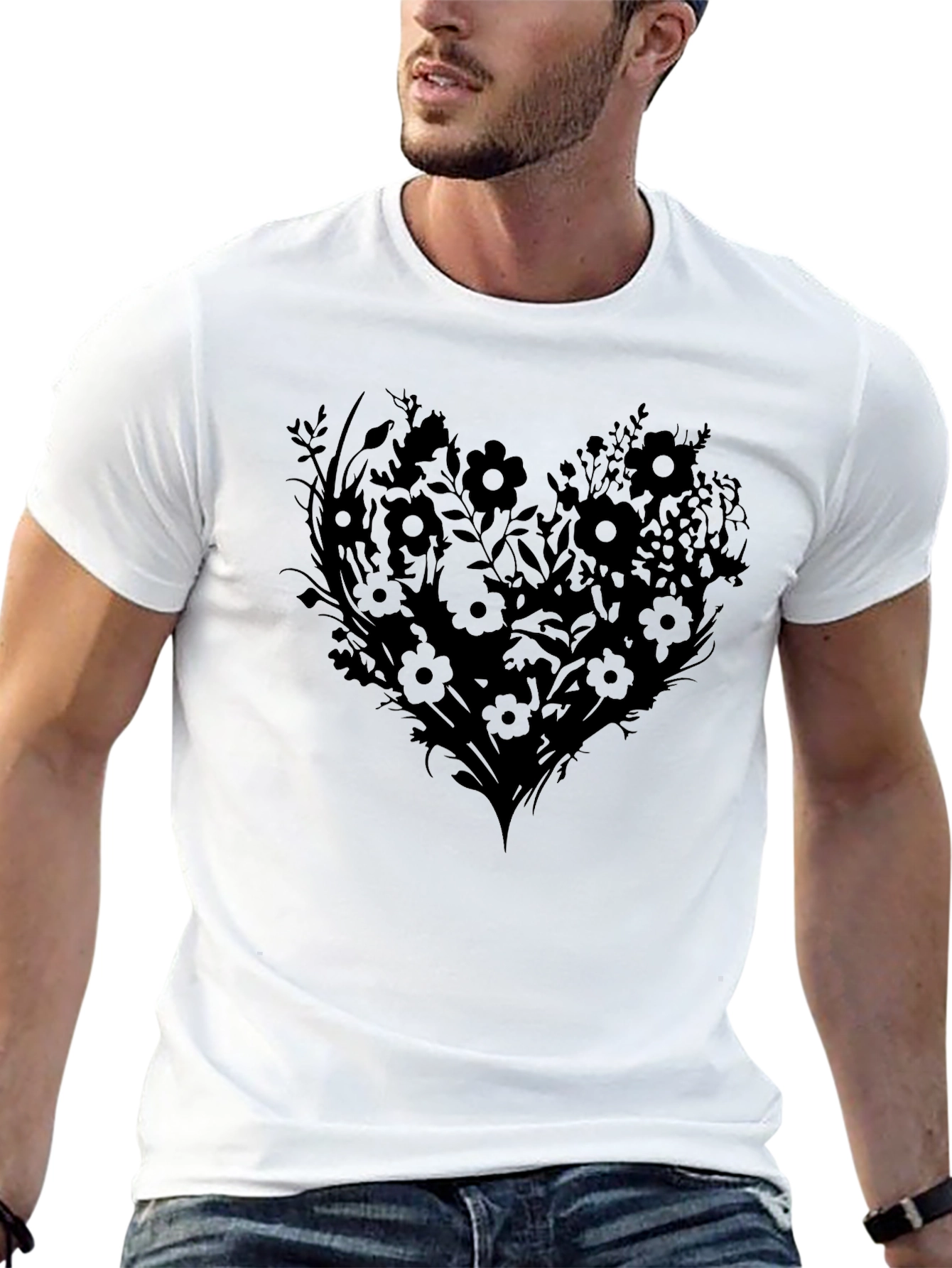 Floral Heart Graphic Tee - Black