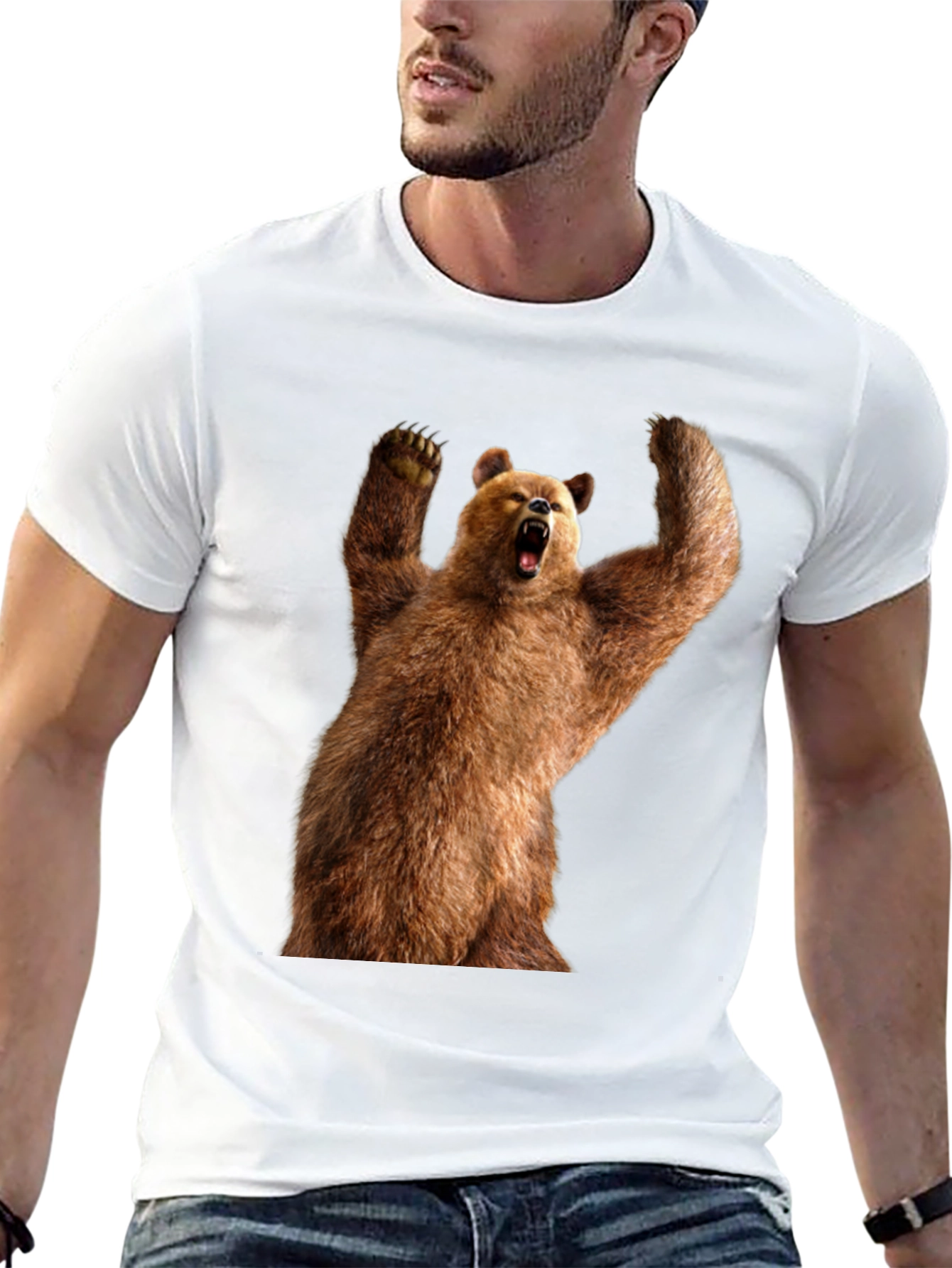 Grizzly Bear Graphic Tee - Black Cotton T-Shirt