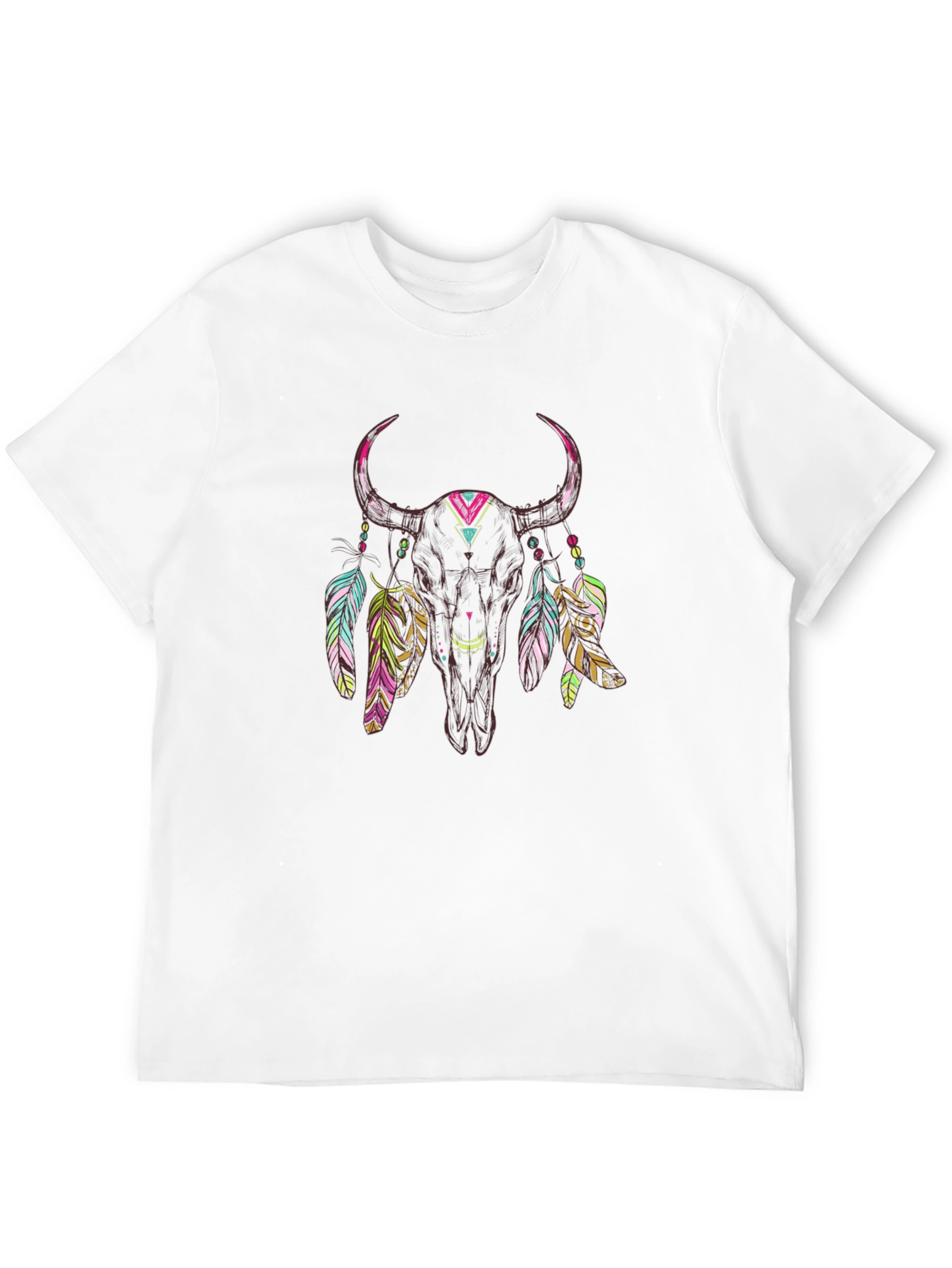 Bull Skull Feather Graphic Tee - Black