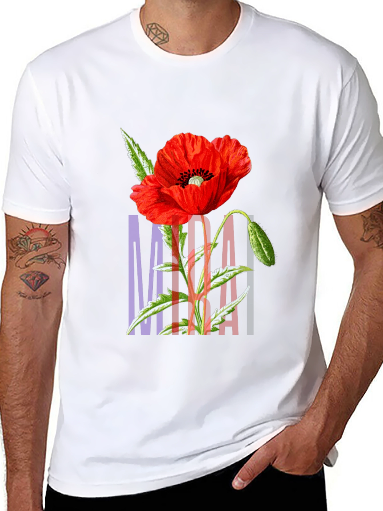 Red Poppy Floral Graphic T-Shirt - Black