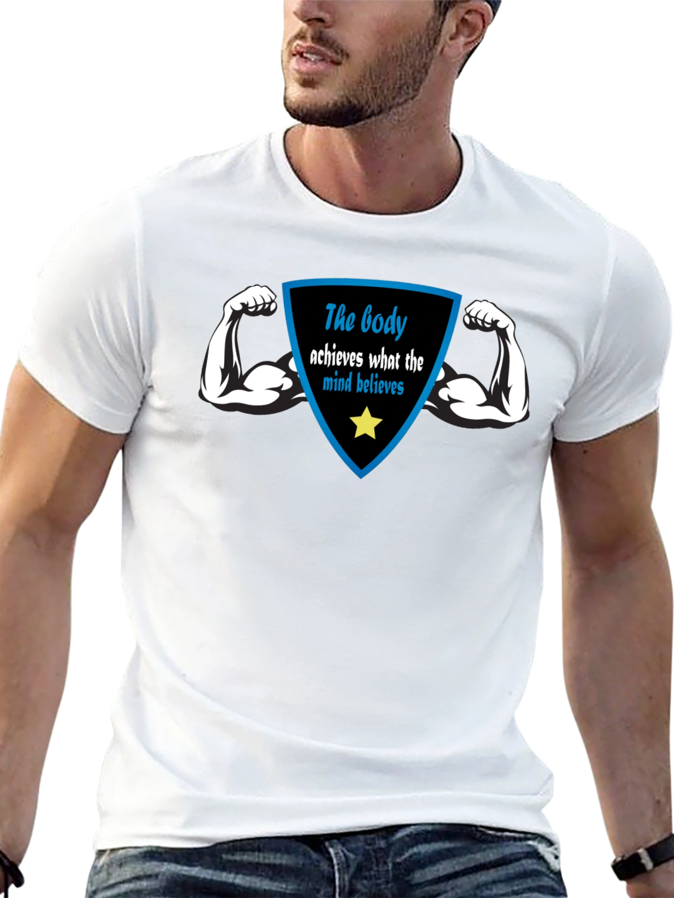 Motivational Black T-Shirt: Body Achieves