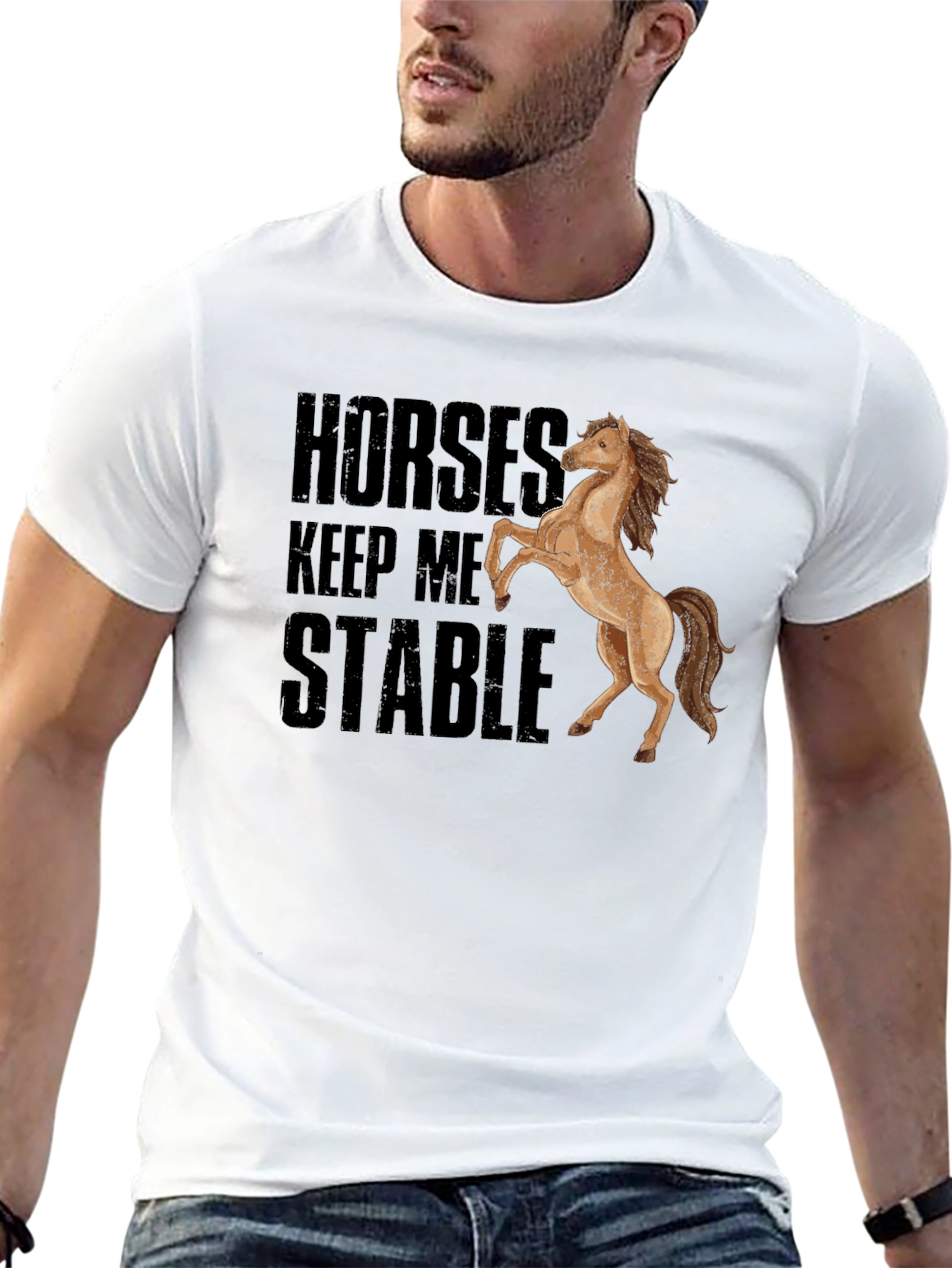Horses Keep Me Stable Black T-Shirt