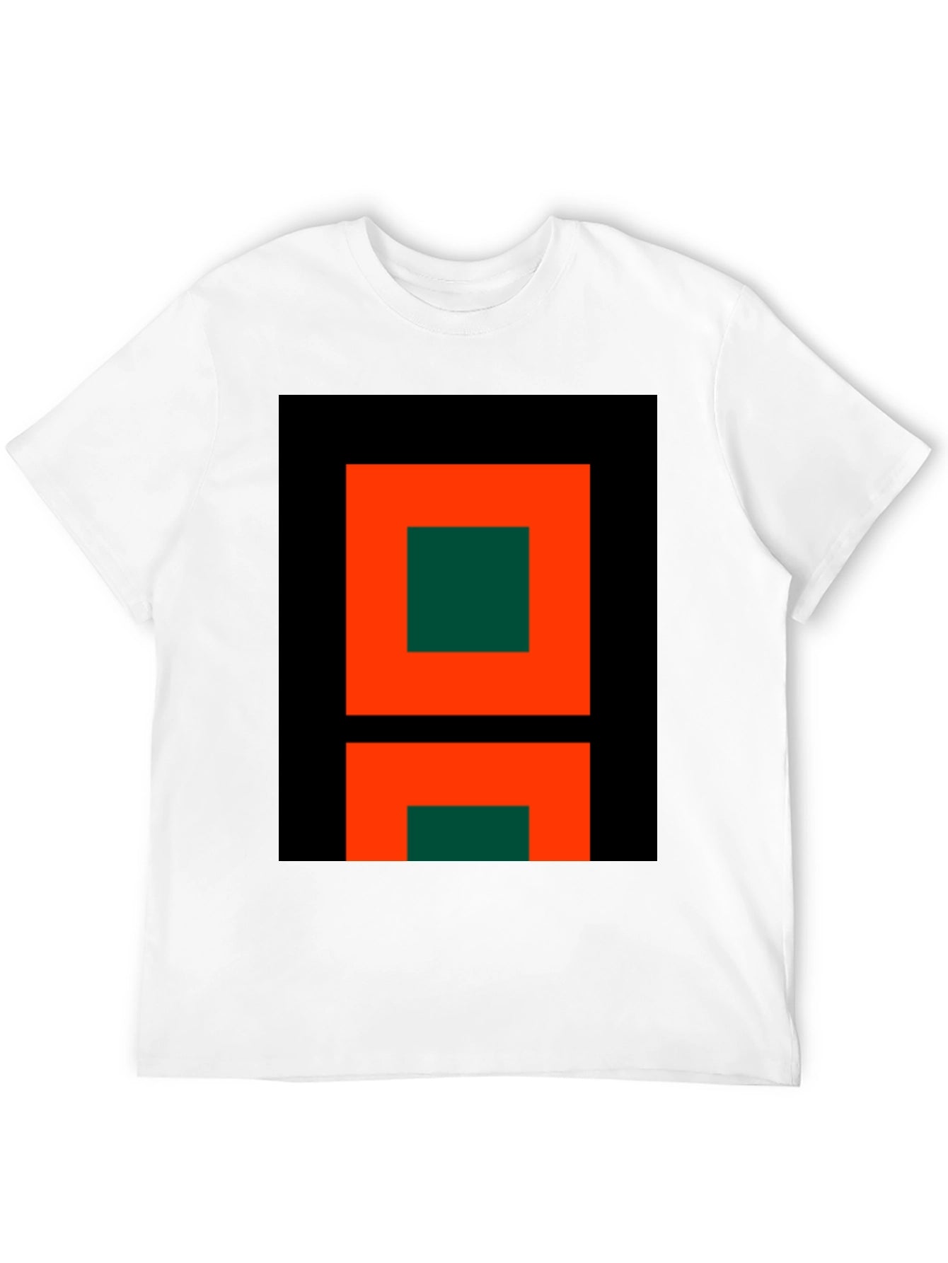 Geometric Black T-Shirt with Orange and Green Design