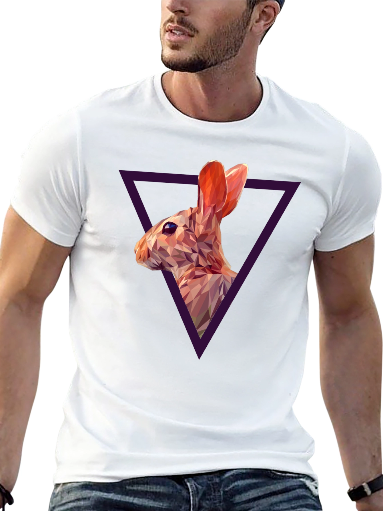 Geometric Rabbit Graphic Black T-Shirt