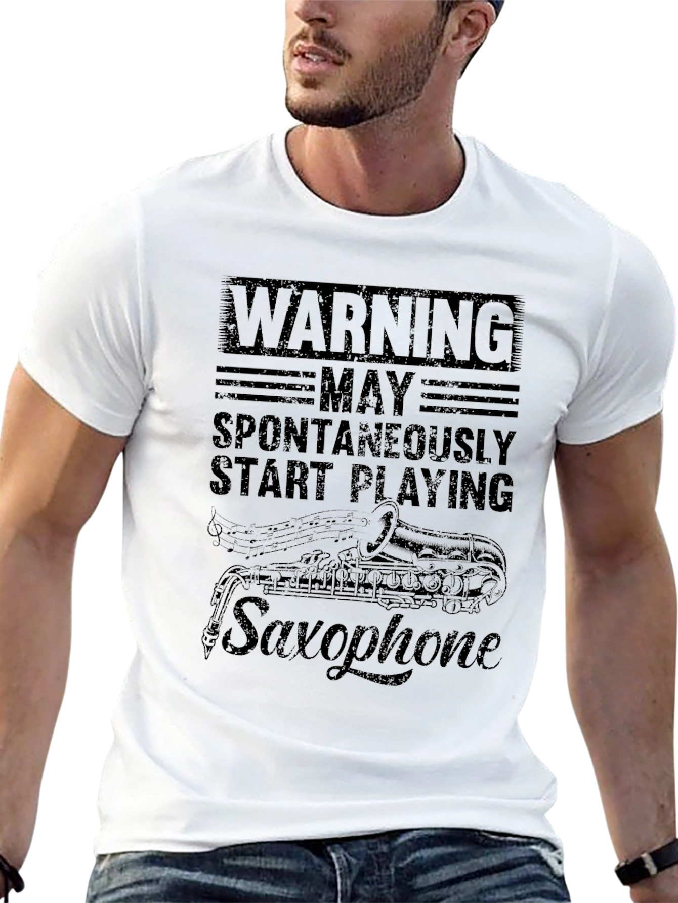 Warning Saxophone Player Graphic Tee