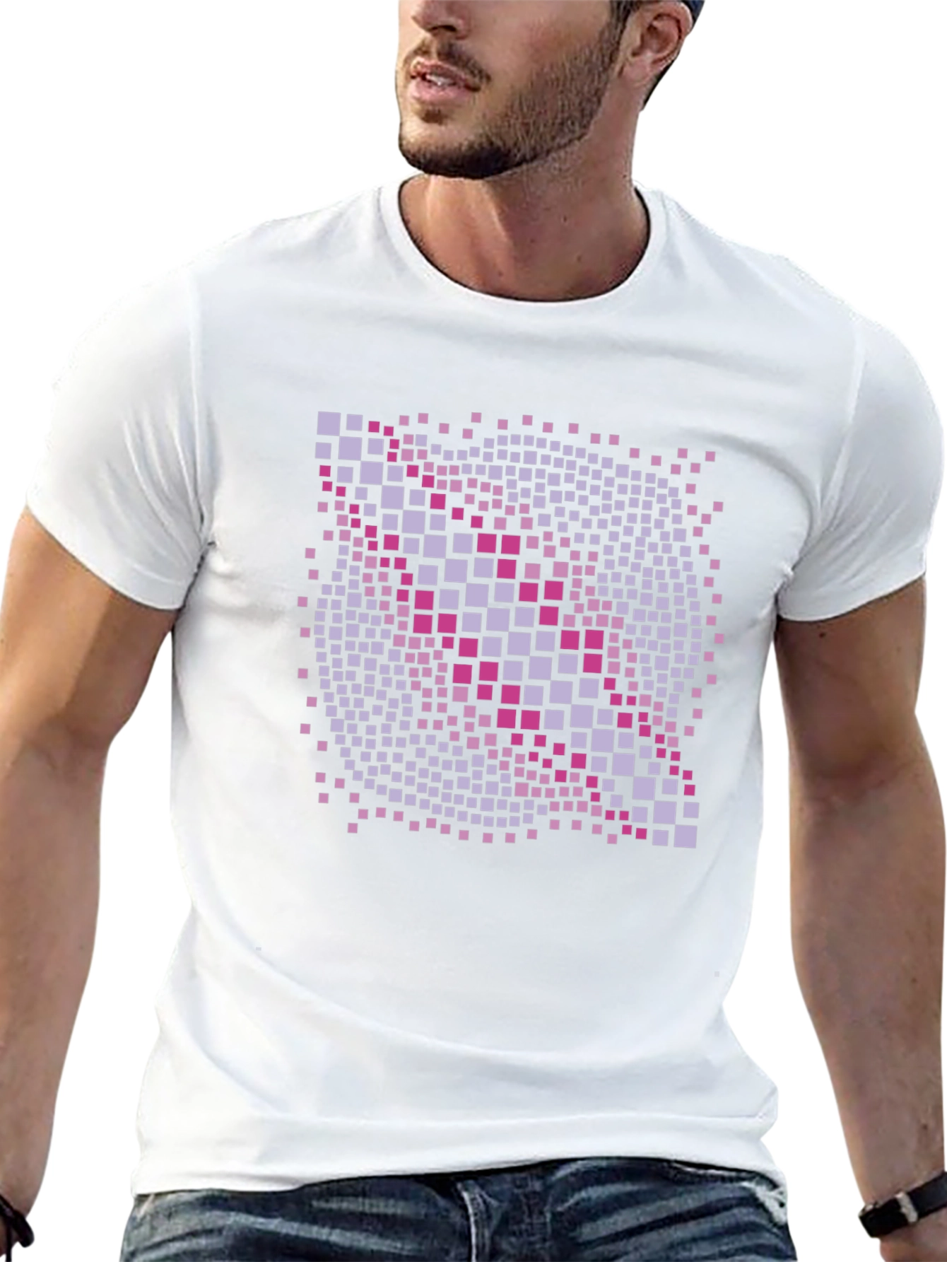 Geometric Pixel Art Graphic T-Shirt - Black