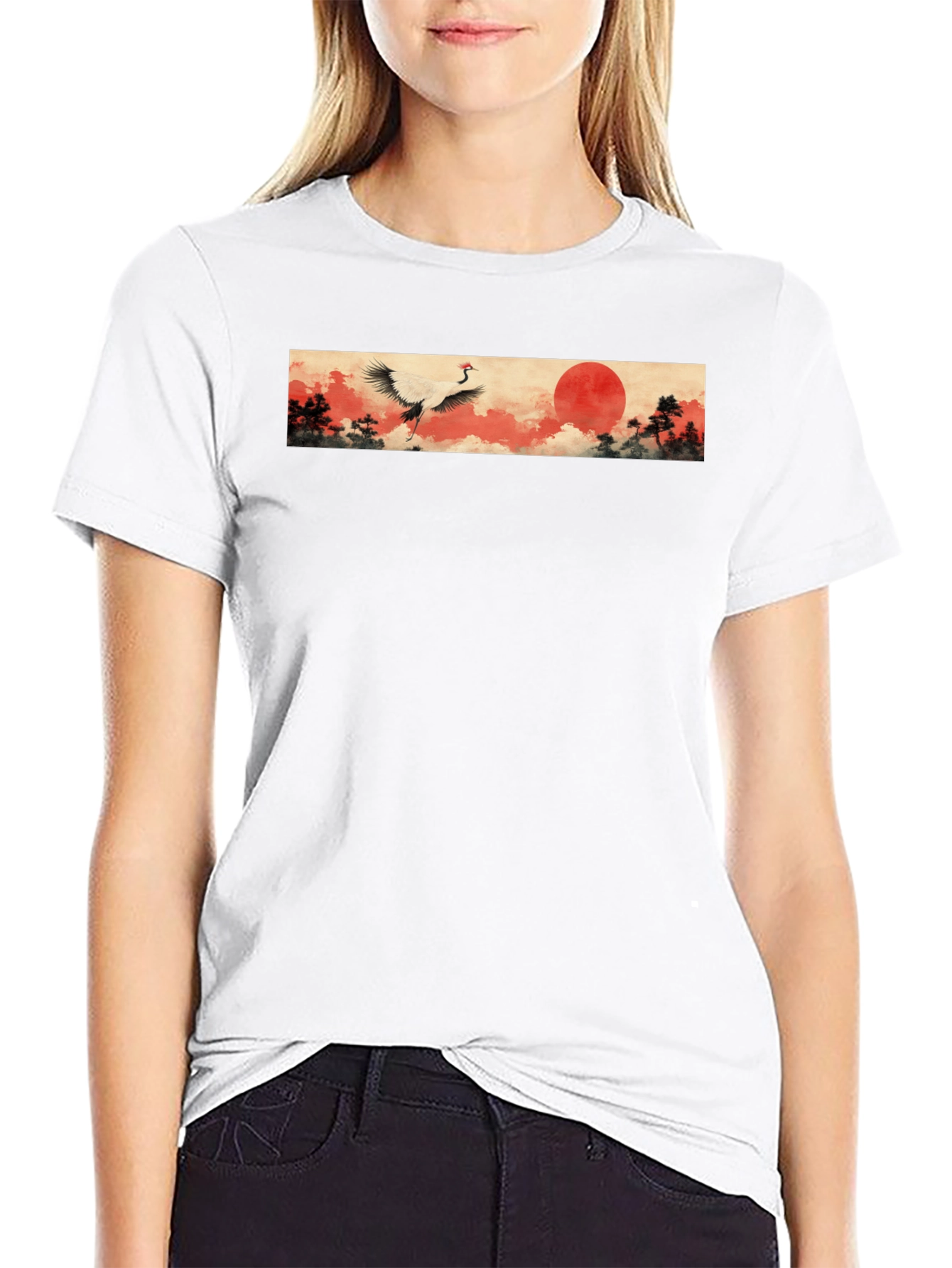 Crane & Rising Sun Black T-Shirt
