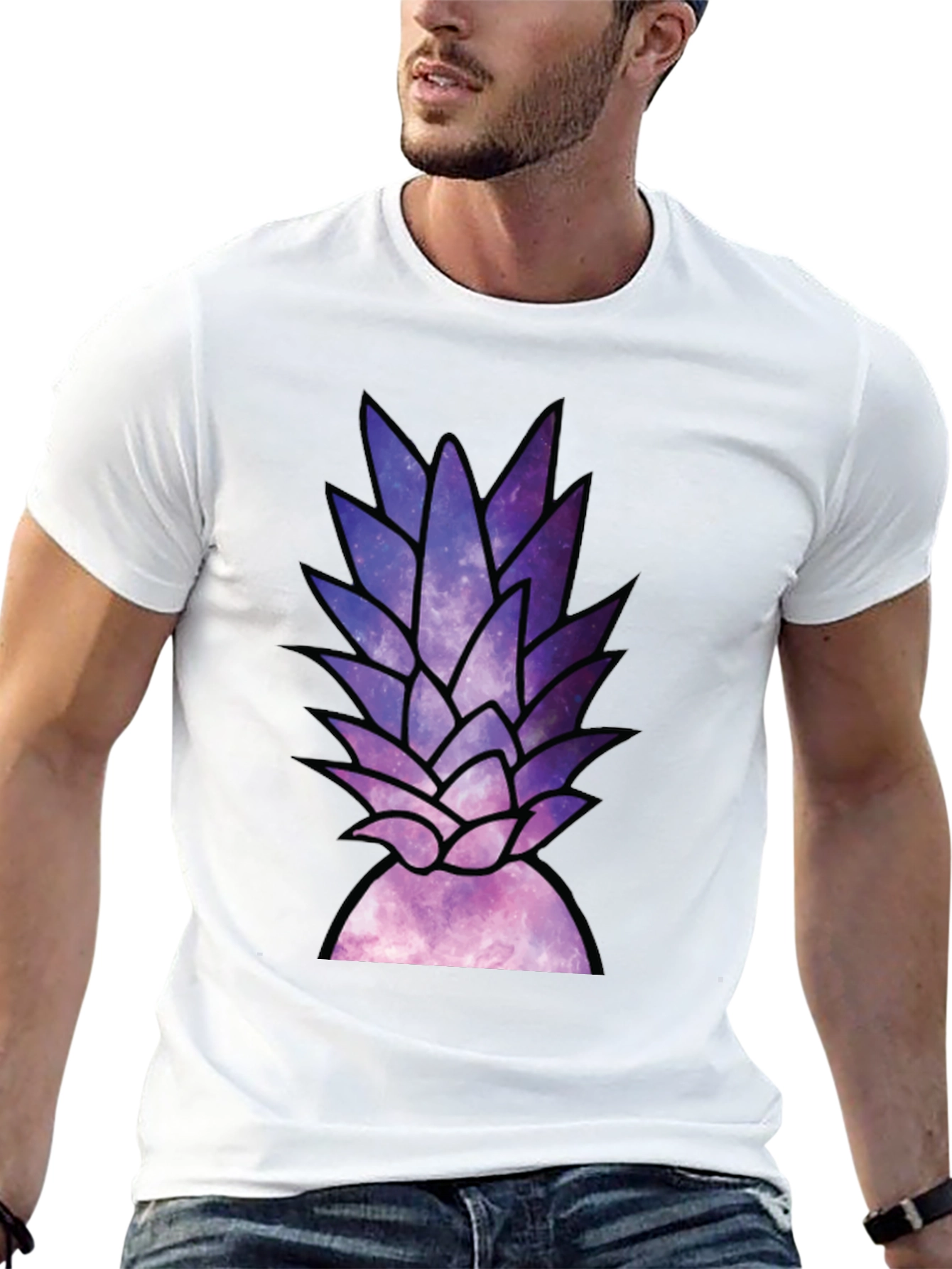 Galaxy Pineapple Graphic Tee - Stylish Black T-Shirt
