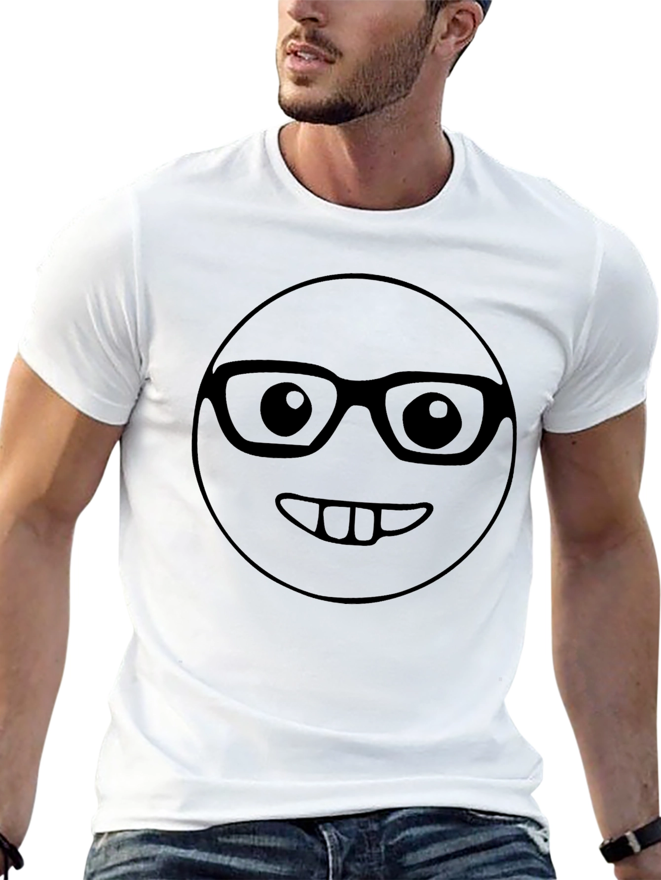 Funny Geek Emoji Graphic T-Shirt - Black