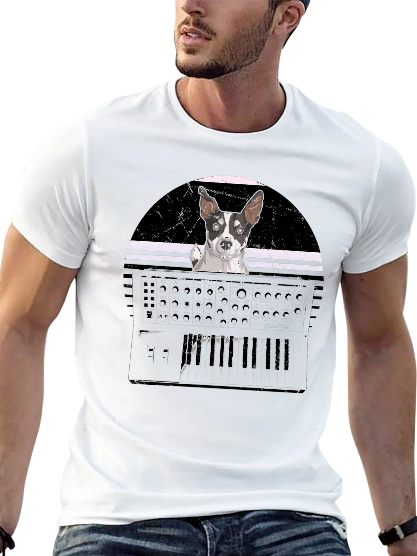 Dog Synth Graphic Tee - Cool Musician T-Shirt