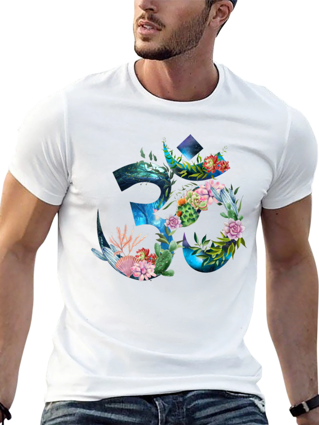 Om Symbol Floral Graphic Print T-Shirt