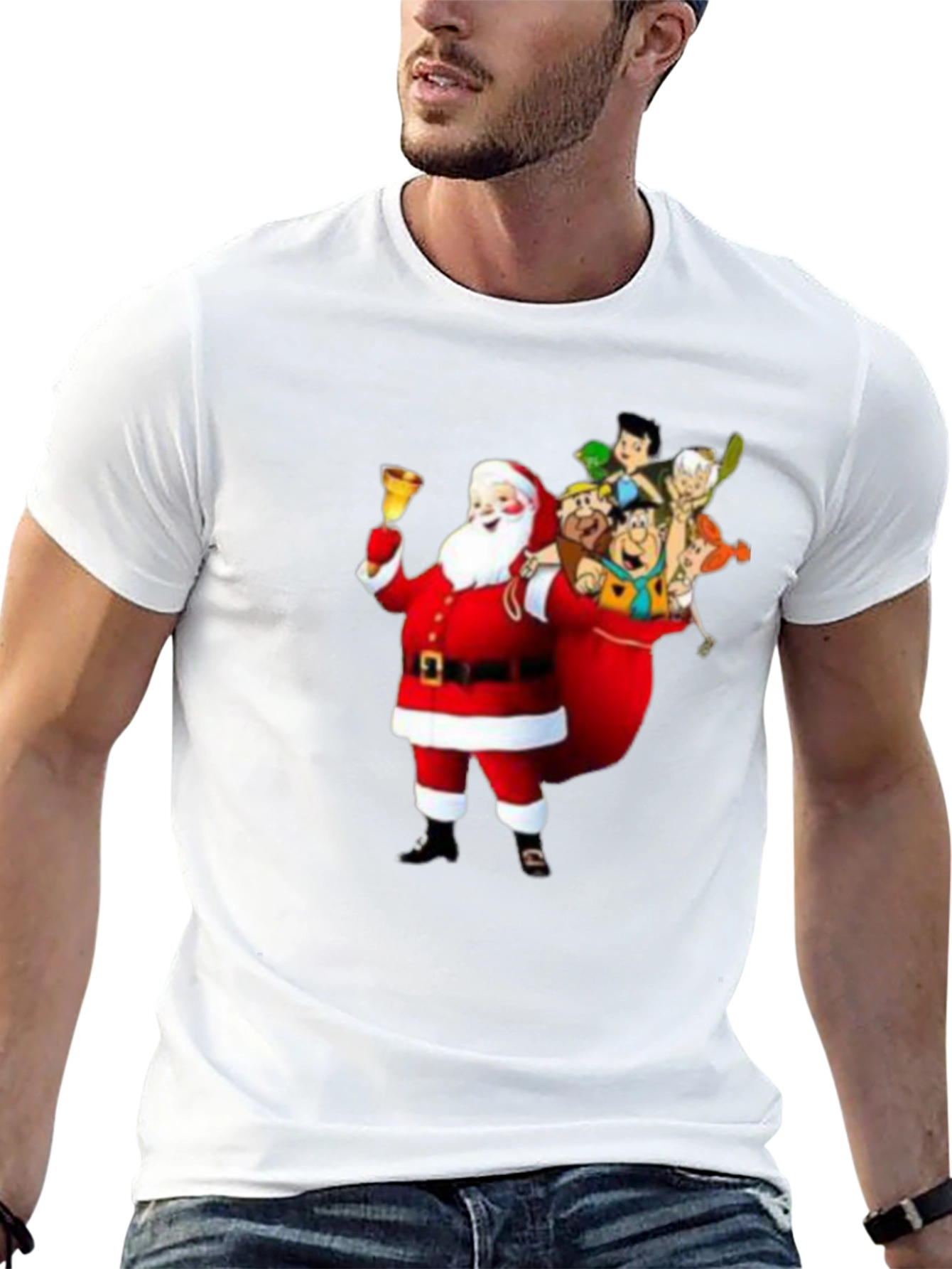 Santa Flintstones T-Shirt - Christmas Cartoon Tee