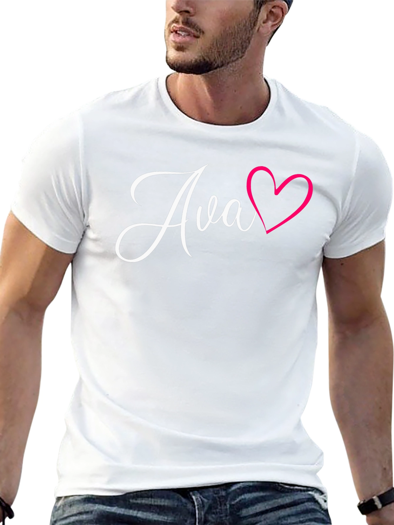 Personalized Ava Heart Graphic Black T-Shirt