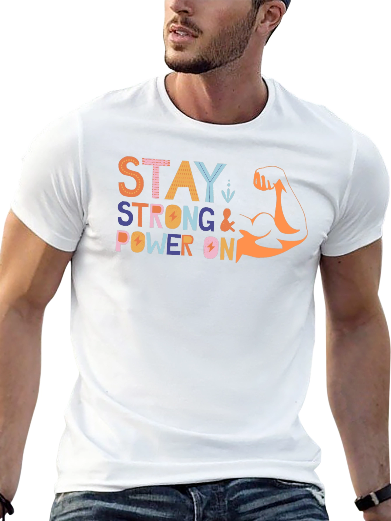 Stay Strong Graphic Print Crew Neck T-Shirt