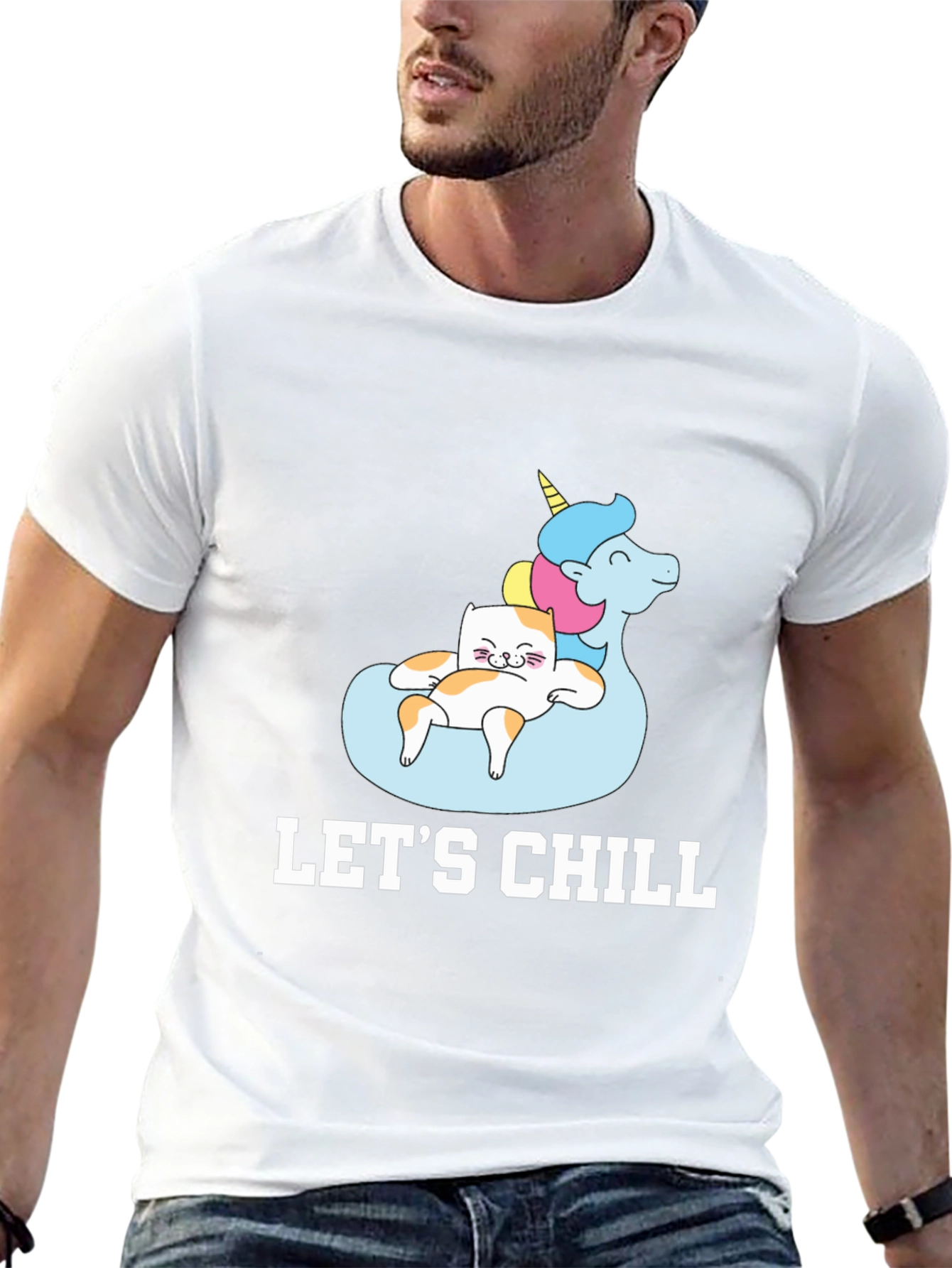 Lets Chill Cat Unicorn Black T-Shirt