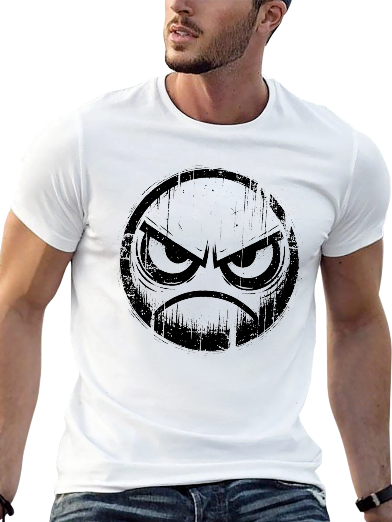 Grumpy Face Graphic Black T-Shirt