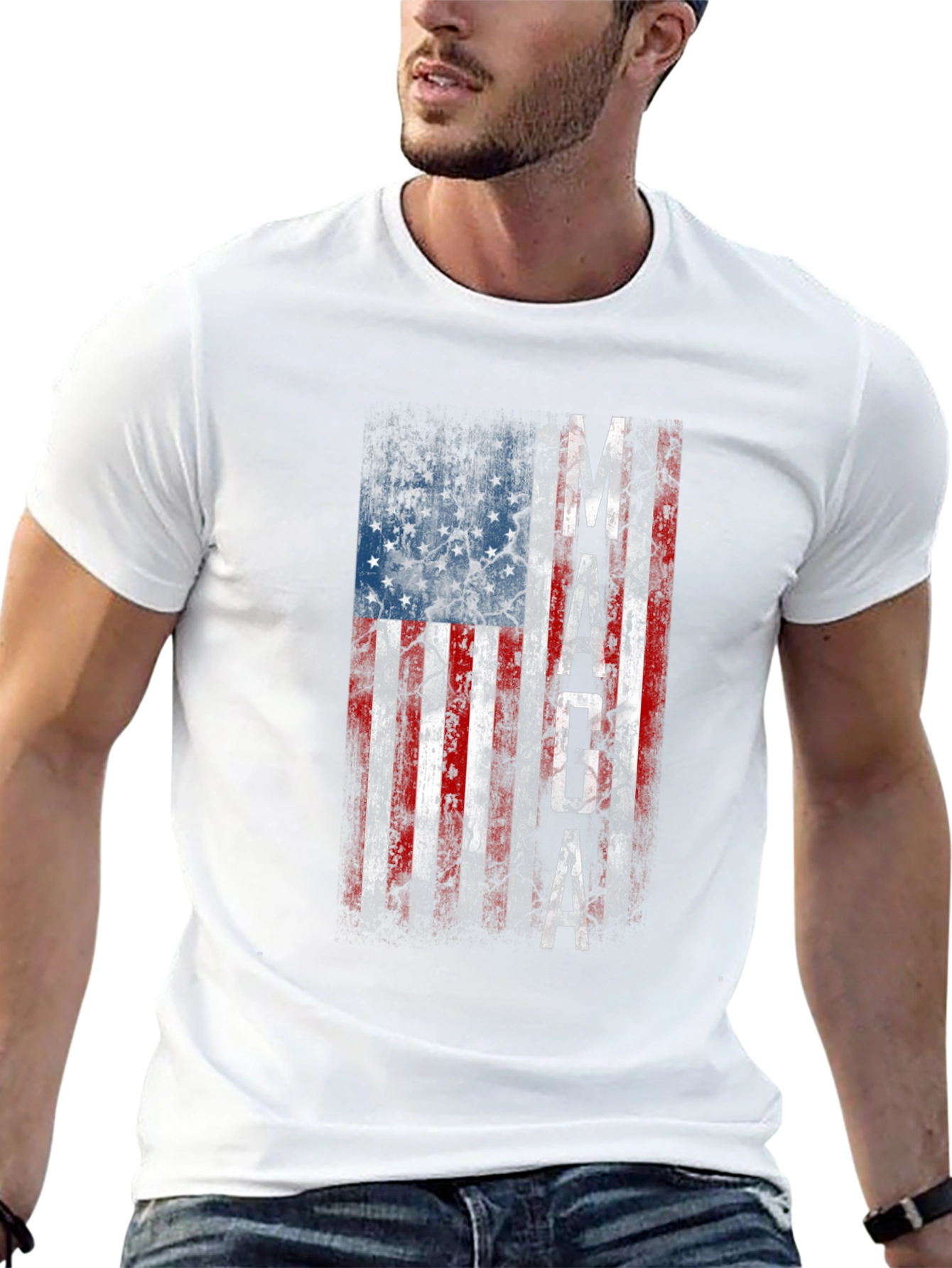 Distressed American Flag MAGA Graphic T-Shirt