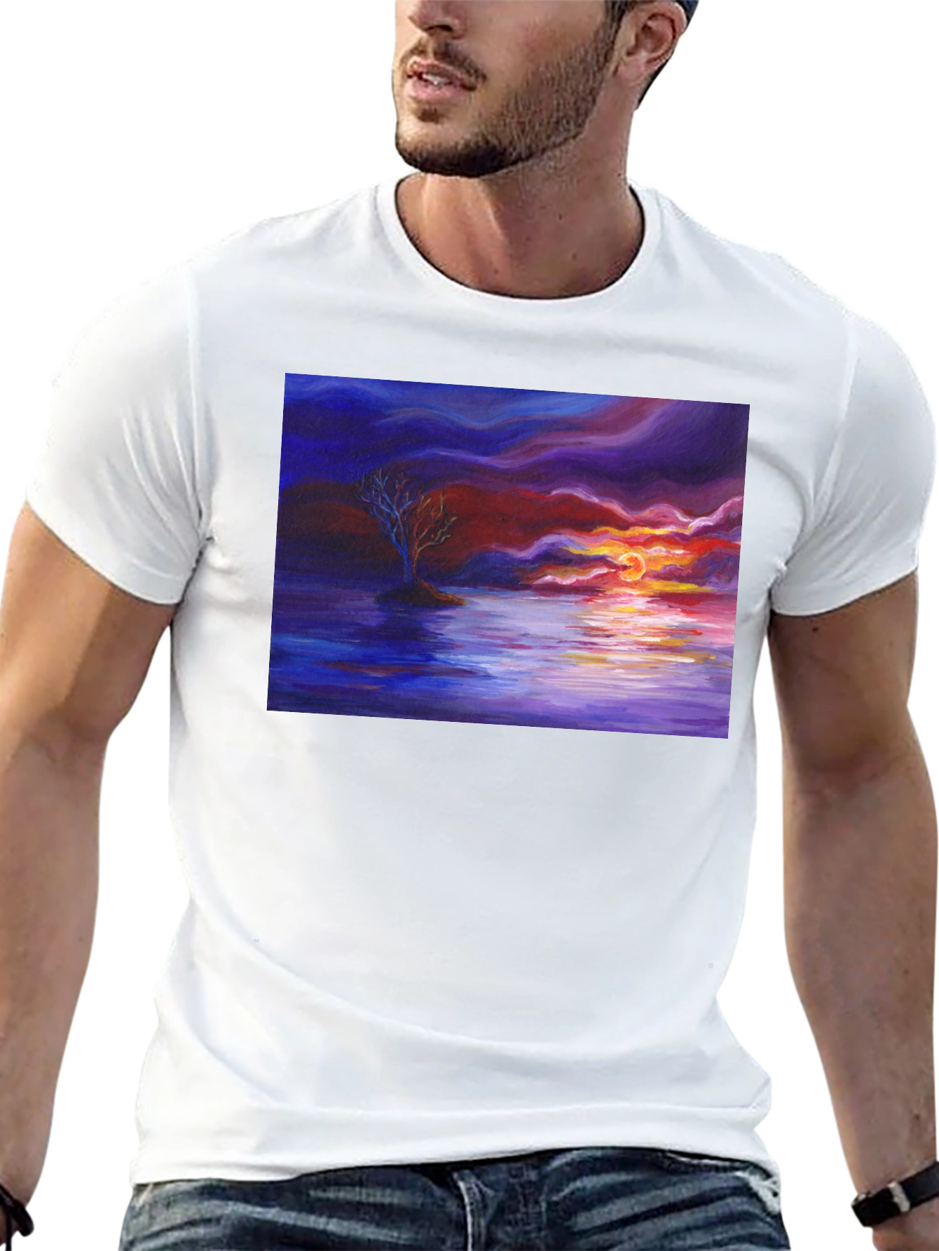 Sunset Seascape Graphic Tee - Artistic Black T-Shirt