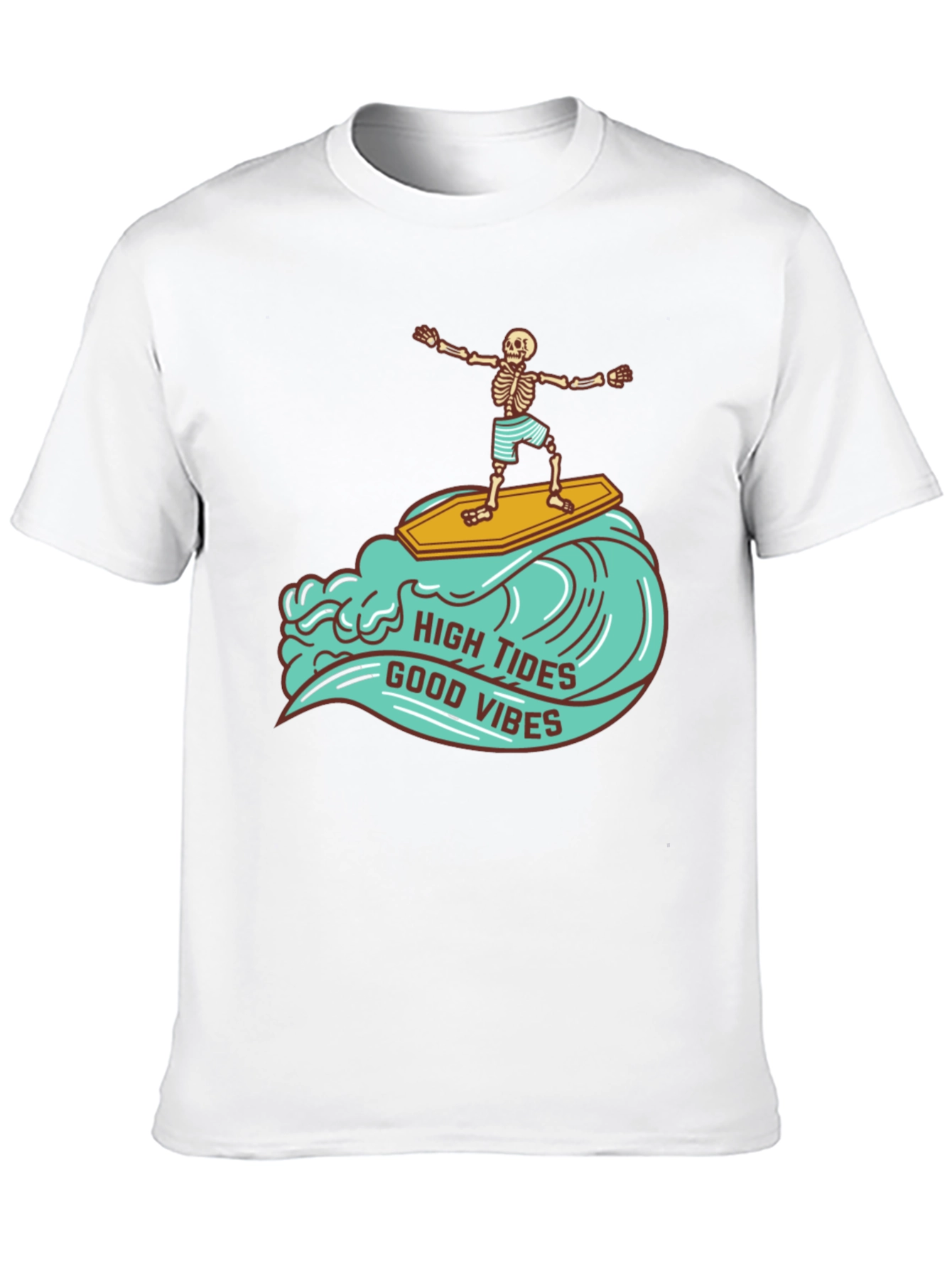 Skeleton Surfer T-Shirt - High Tides Good Vibes Tee