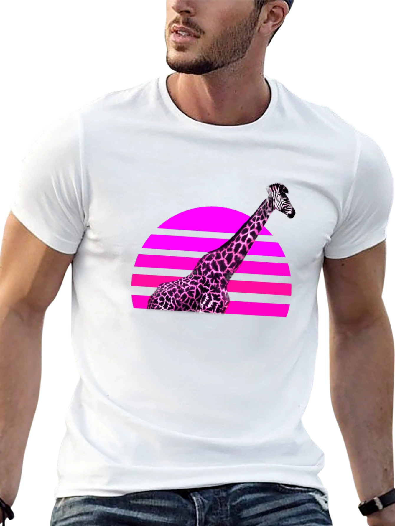 Retro Giraffe Sunset Graphic Tee - Black