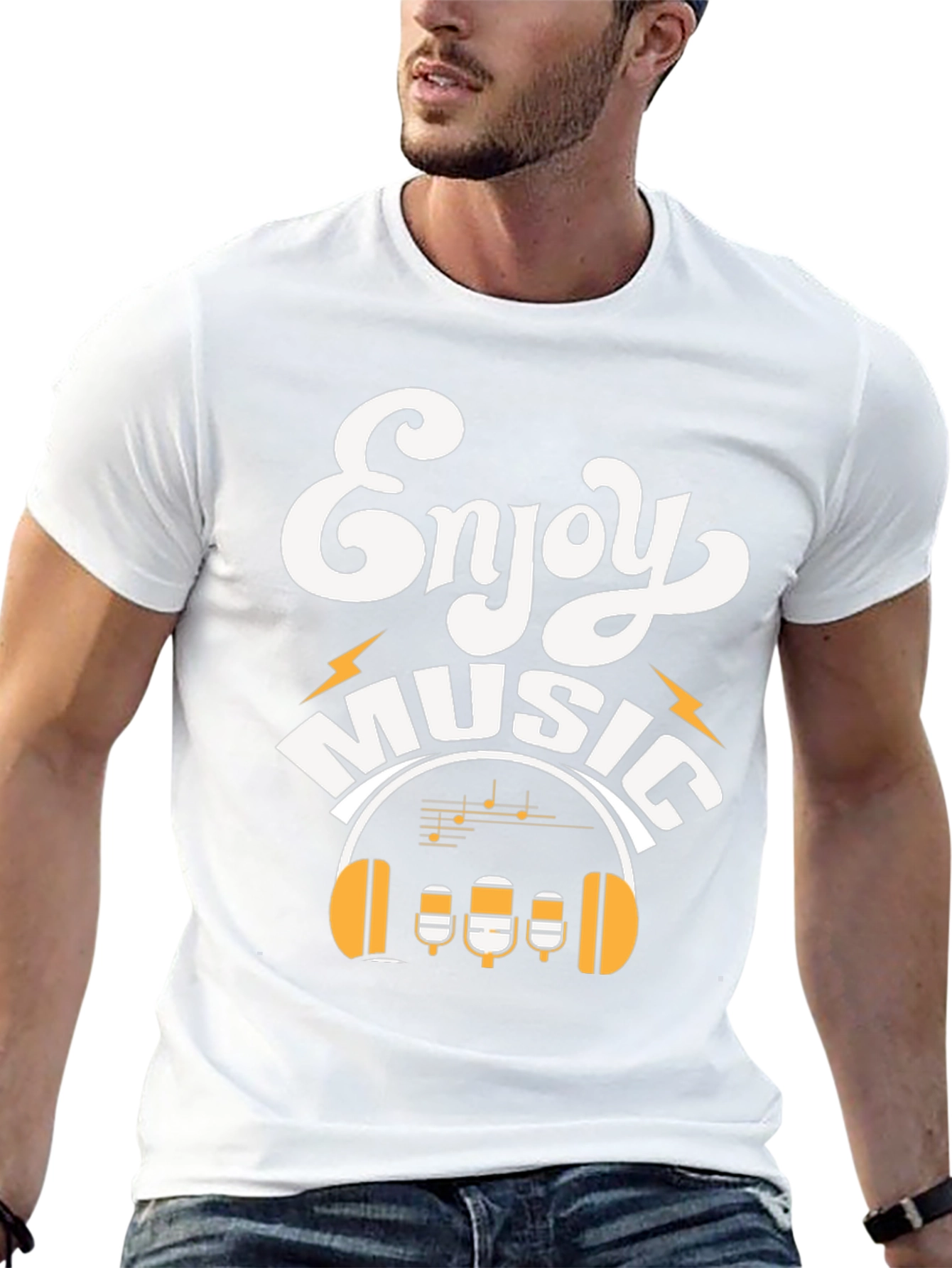 Enjoy Music Graphic Print Crew Neck T-Shirt