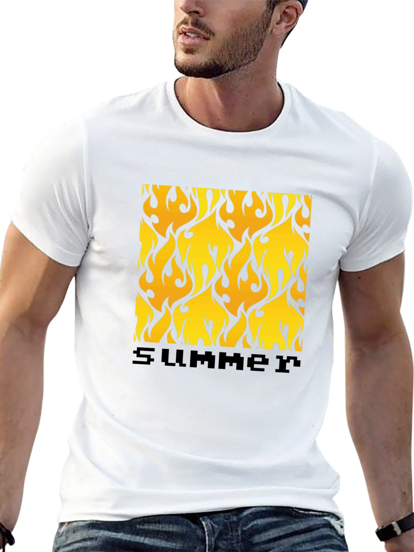 Summer Flame Tee - Bold Graphic Print Black T-Shirt
