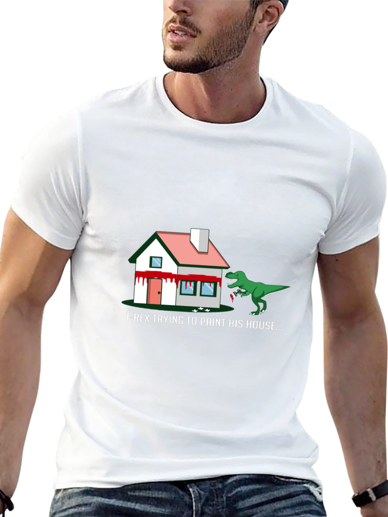 T-Rex Painting House Graphic Tee - Funny Dinosaur Shirt