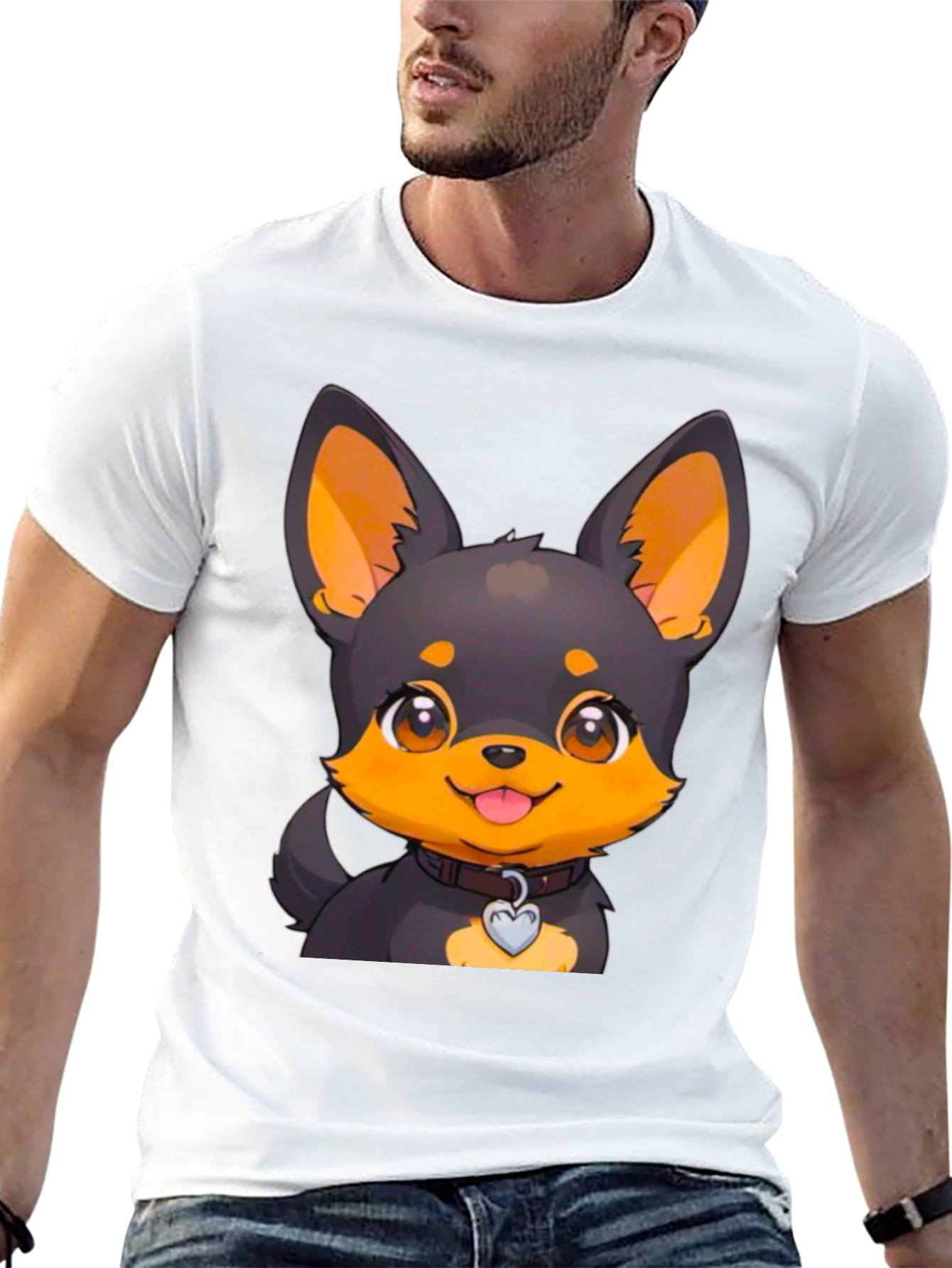 Cute Dog Cartoon T-Shirt - Black