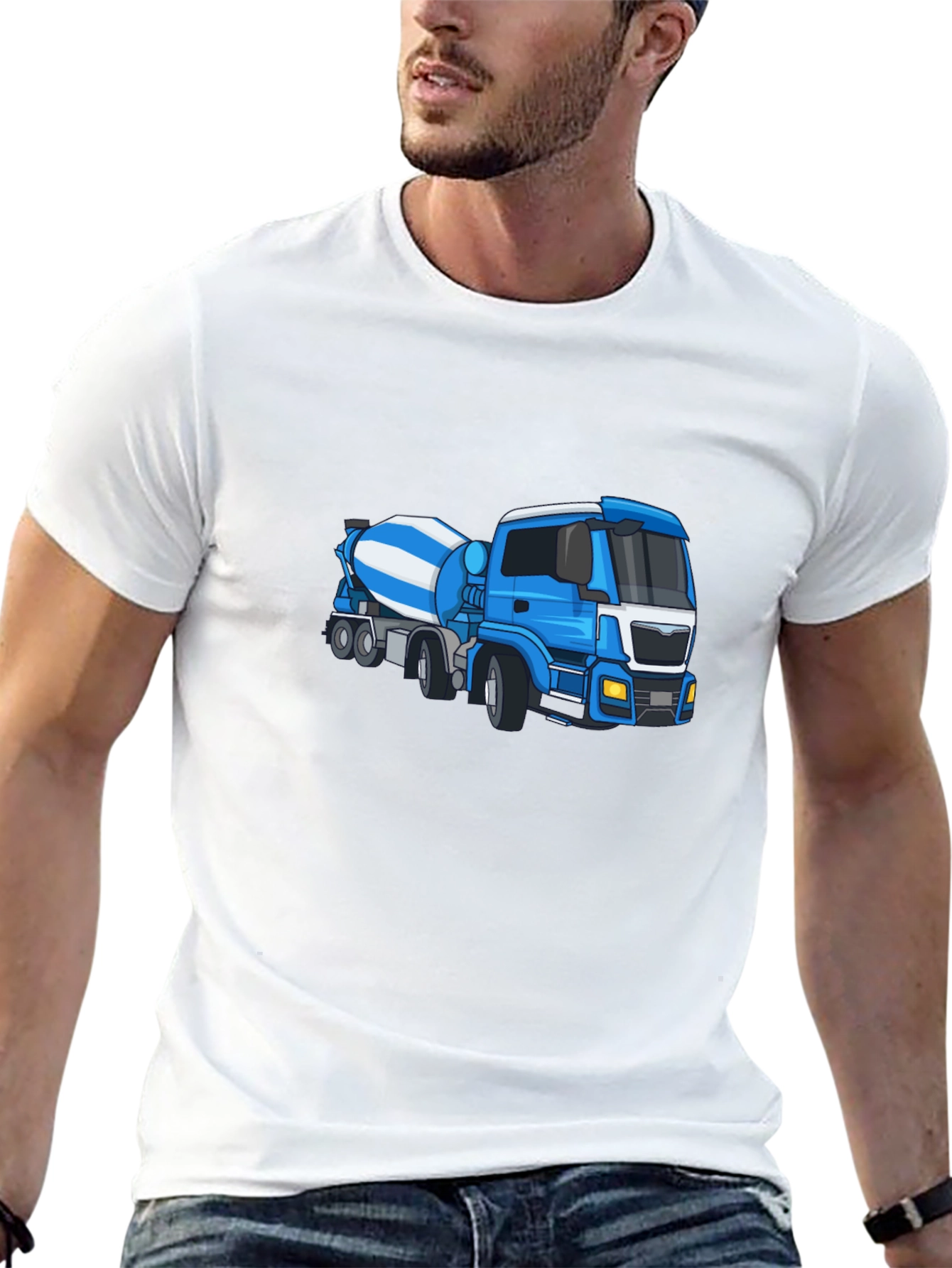 Black Tee with Blue Cement Mixer Truck Graphic