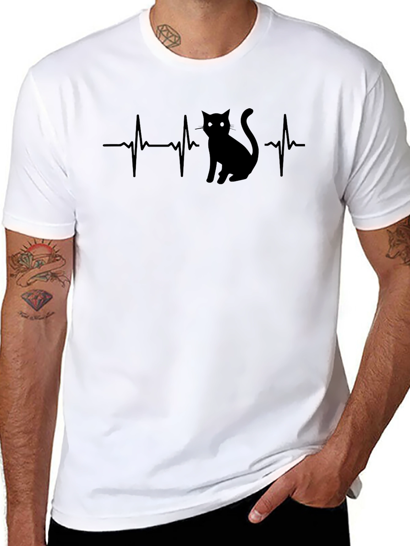Cat Heartbeat T-Shirt - Black