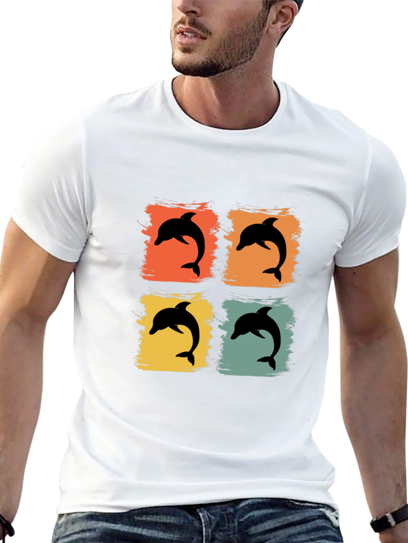 Retro Dolphin Pop Art Graphic Tee - Black