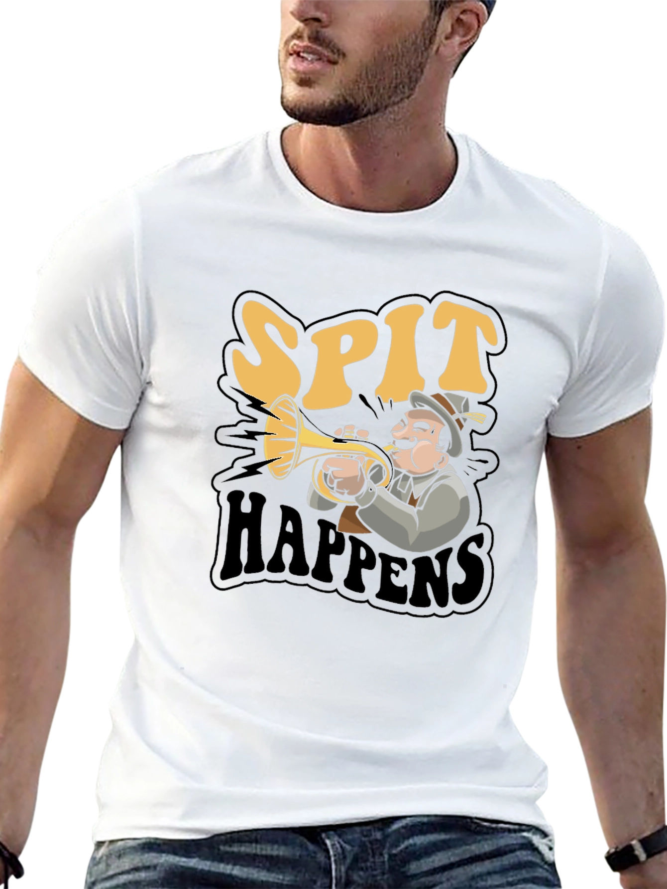 Spit Happens Trumpet Graphic T-Shirt