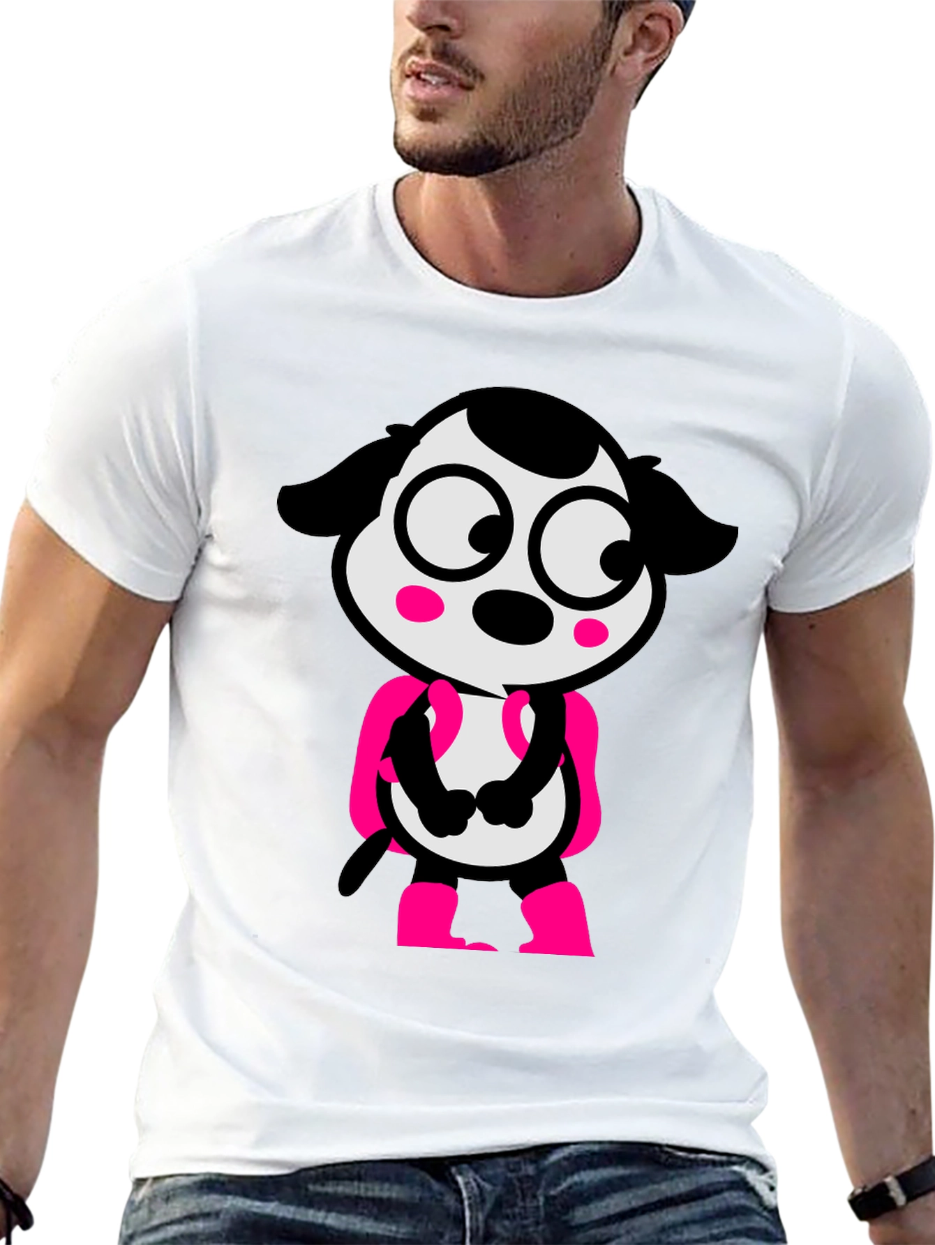 Cartoon Dog Graphic Tee - Black