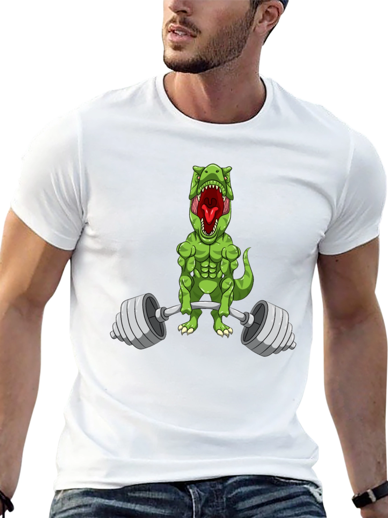 Dino Lift T-Shirt: Black Funny Gym Tee