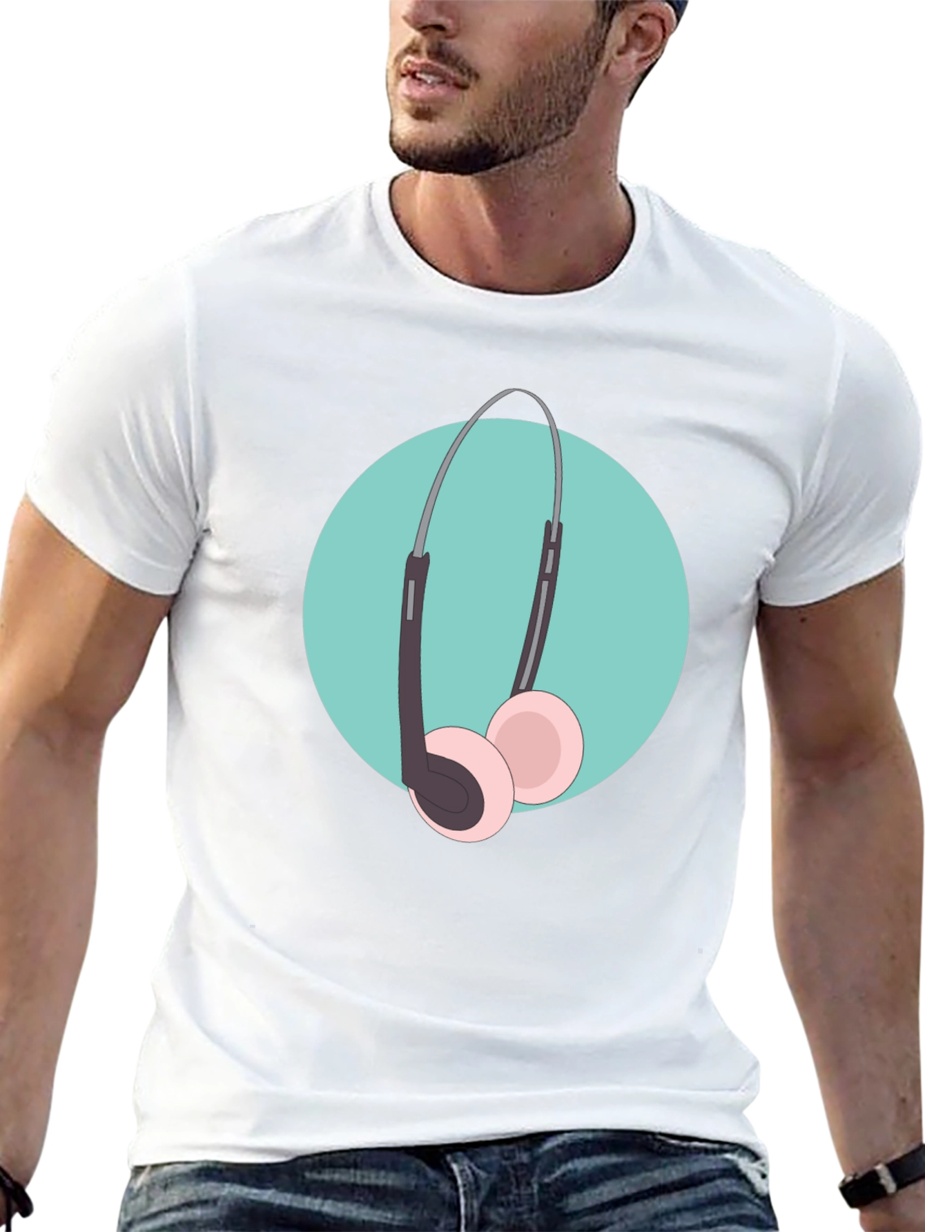 Cool Headphone Graphic T-Shirt - Black