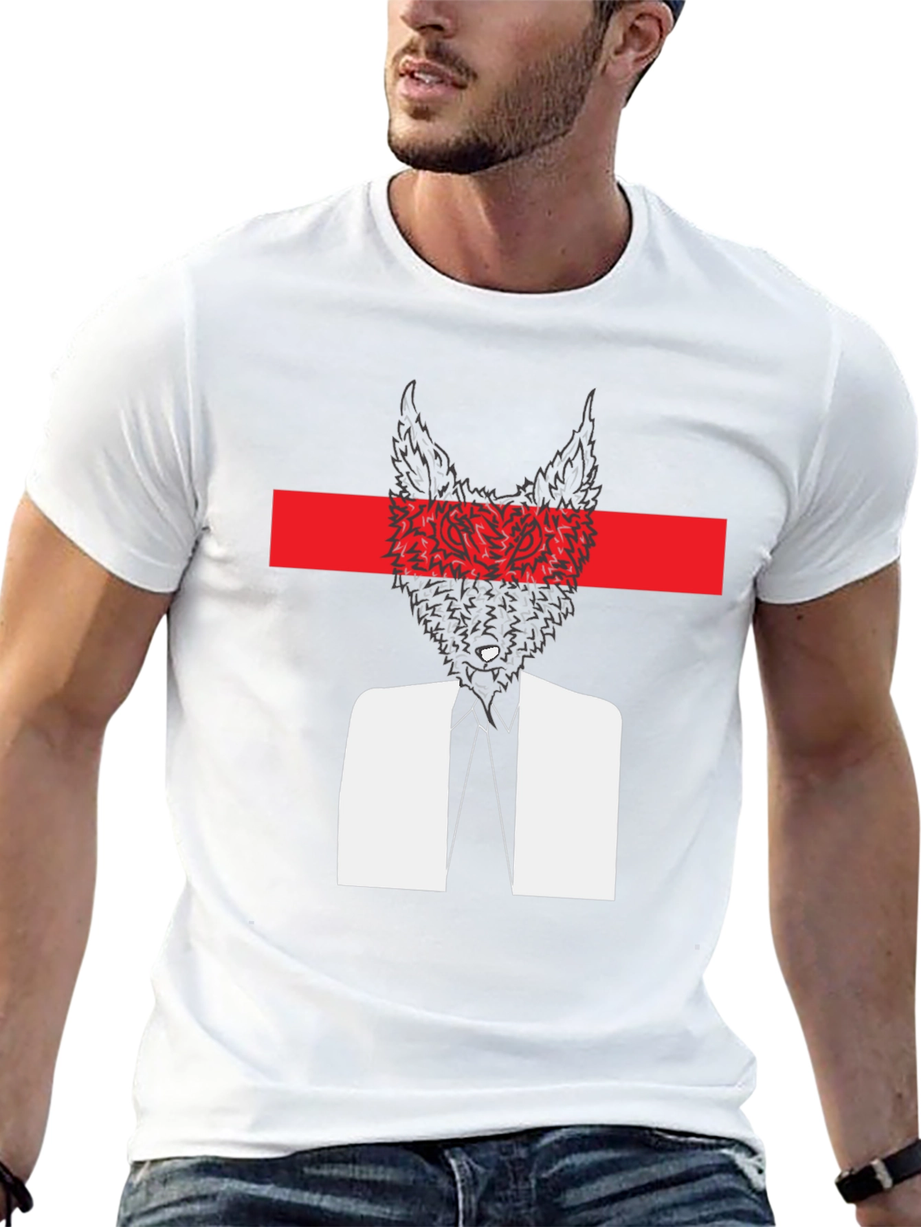 Abstract Wolf Head Graphic Tee - Black