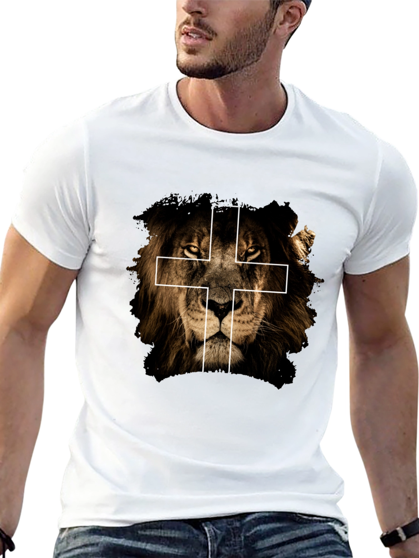 Lion and Cross Graphic Tee - Black