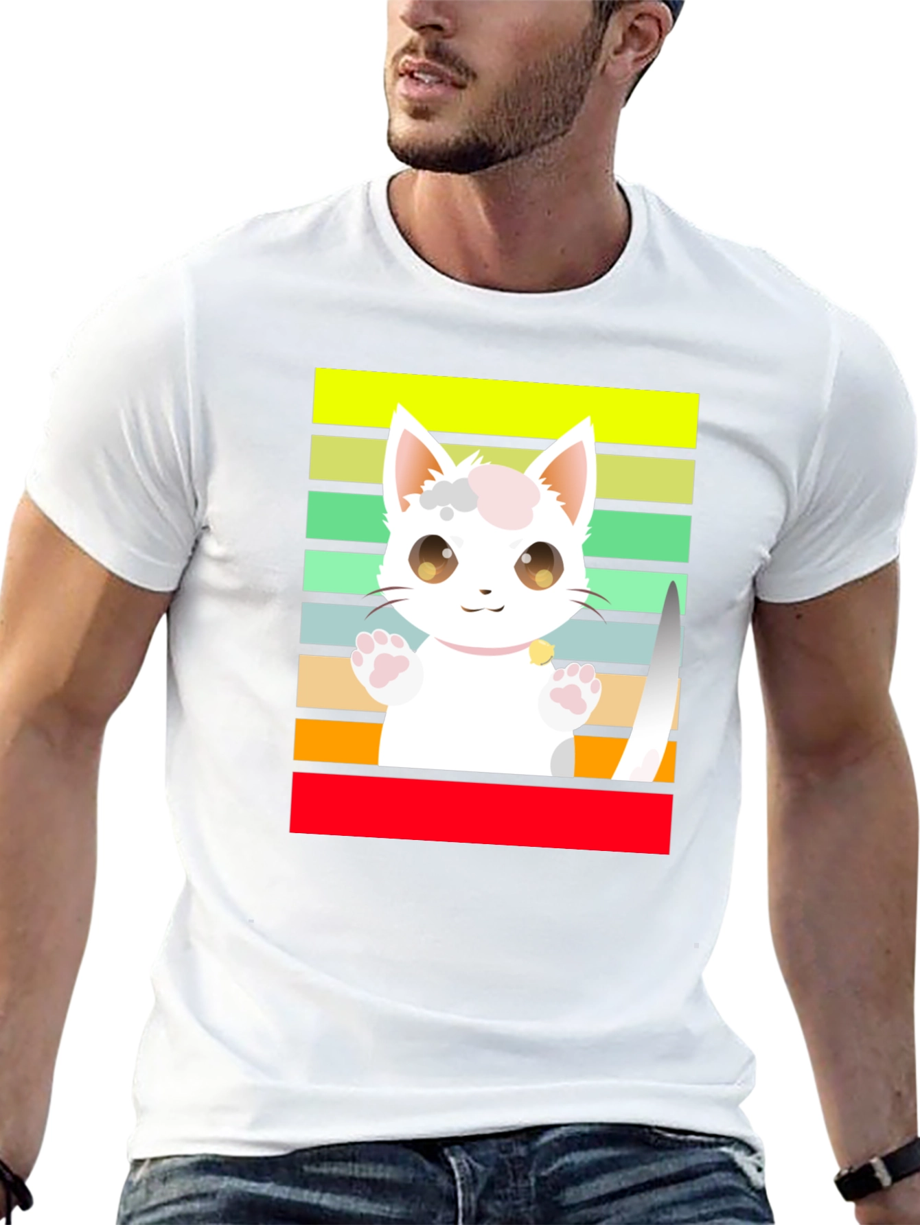 Cute Cartoon Cat Striped T-Shirt