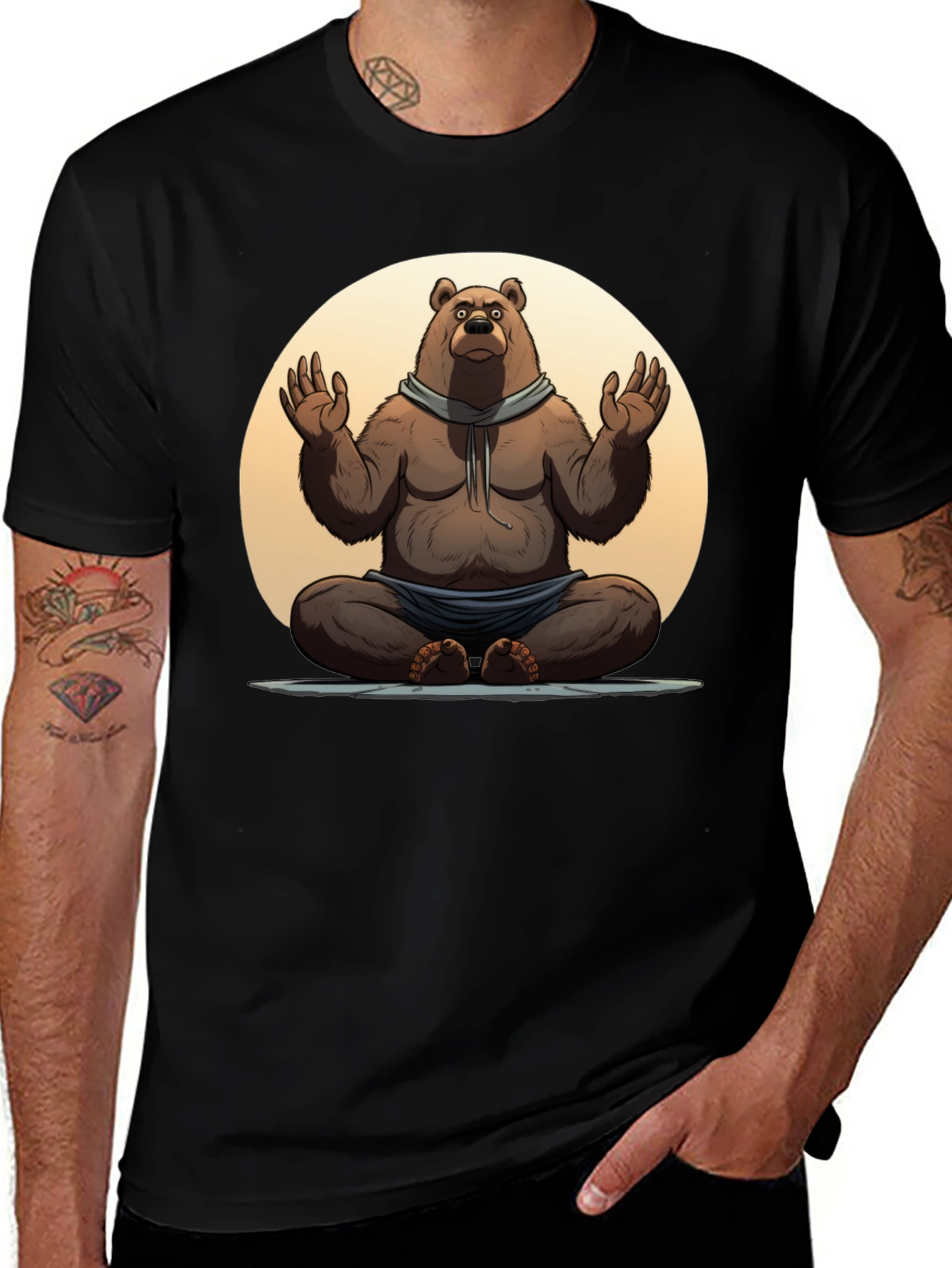 Zen Bear Black T-Shirt - Meditating Yogi Bear Design